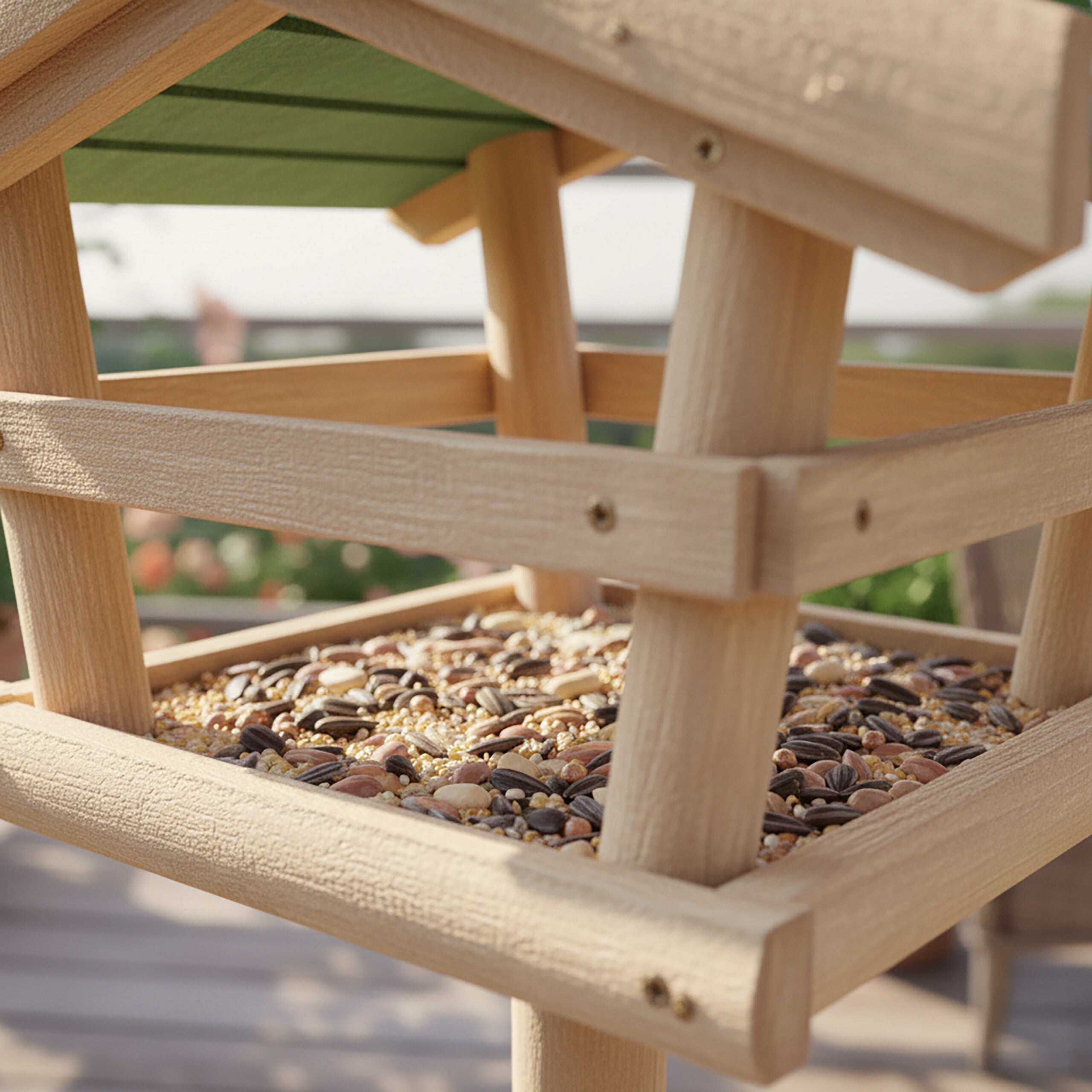 Relaxdays Nichoir à oiseaux pied Support de jardin Mangeoire en bois Déco H x l x P: 100 x 37 x 43 cm, avec toit vert - 3