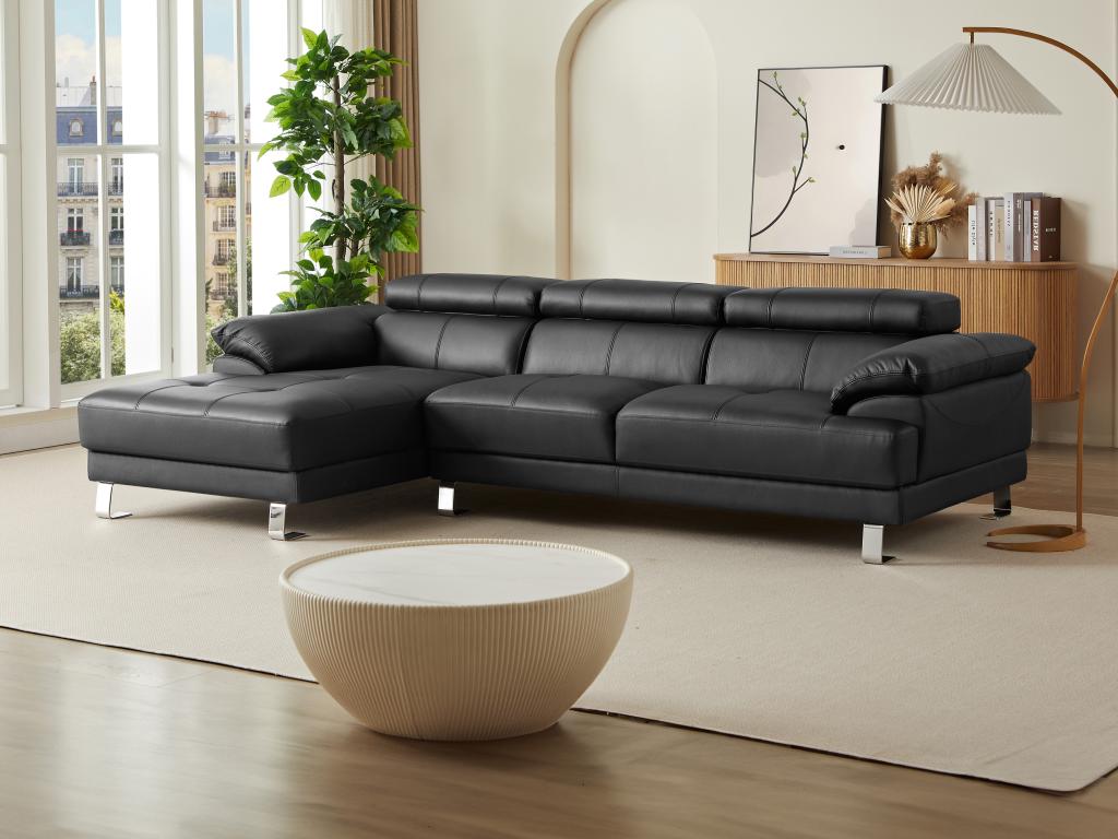 Canapé D'angle Gauche En Cuir Noir Poltronesofa Avec Têtes Réglables Et Inclinaison électrique