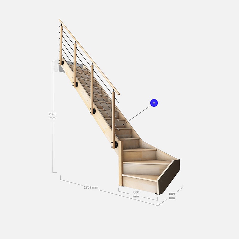 Escalier bois hêtre quart-tournant gauche avec garde-corps, Nostra KORDO - 3