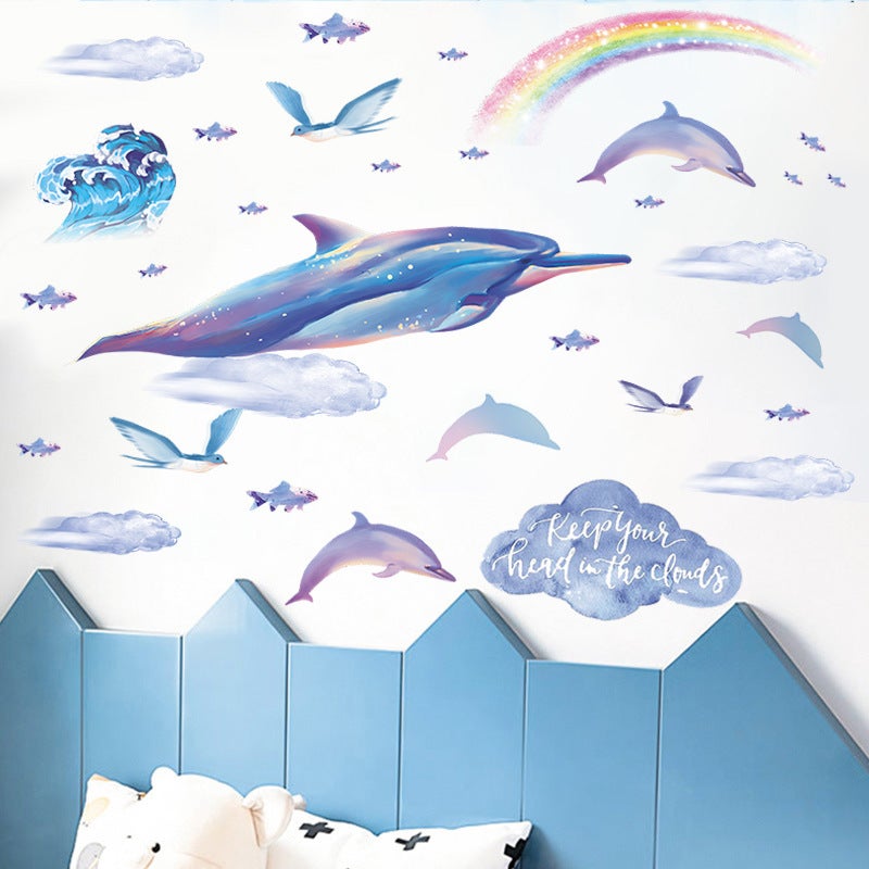 Stickers Muraux Requin Sous la Mer Autocollants Muraux Mural Stickers Marins Poisson pour Chambre Salle de Bain Bébé Pépinière - 2