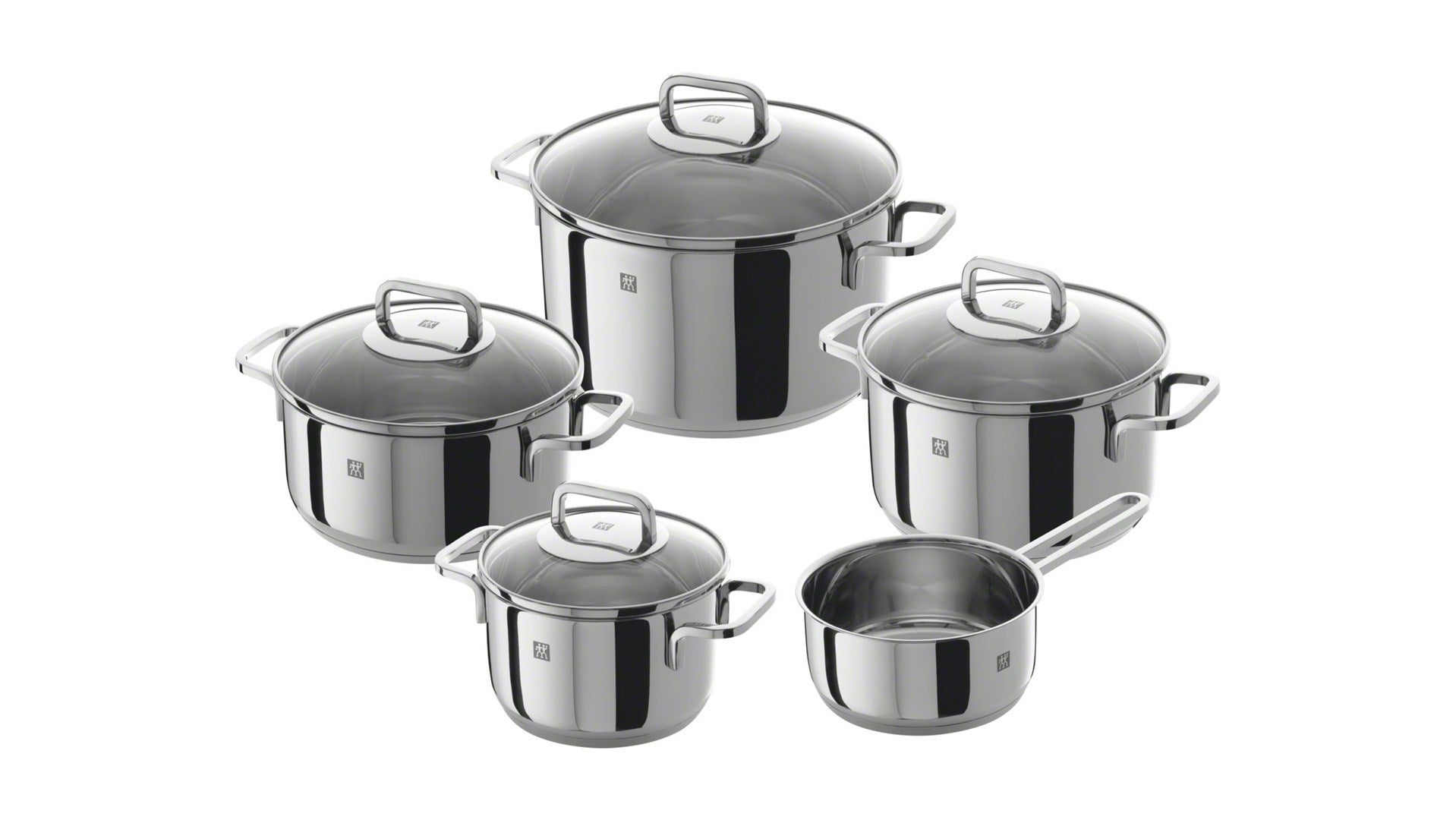 ZWILLING Set di Pentole, 5 Pezzi, 4 Coperchi, Adatto per Induzione, Acciaio Inox, Quadro