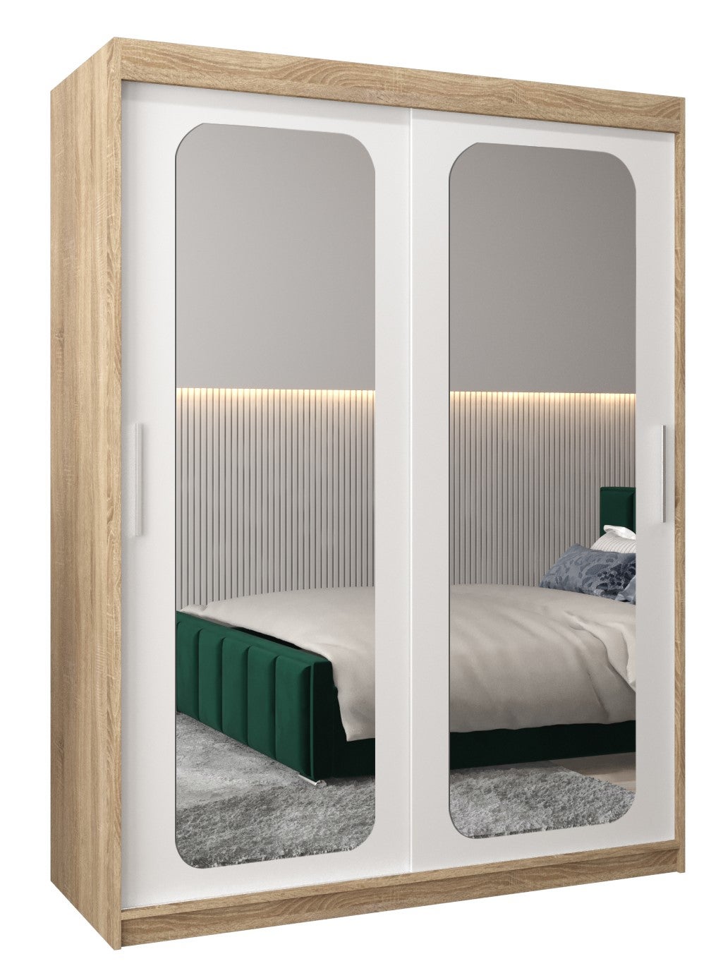 Szafa przesuwna garderoba PROMO T3 150 x 62 x 200 cm Sonoma + Biały - Abiks Meble