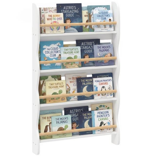 Bibliothèque murale enfant - AIYAPLAY - 4 niveaux de rangement - gain de place - bois - 60x10x98cm - blanc