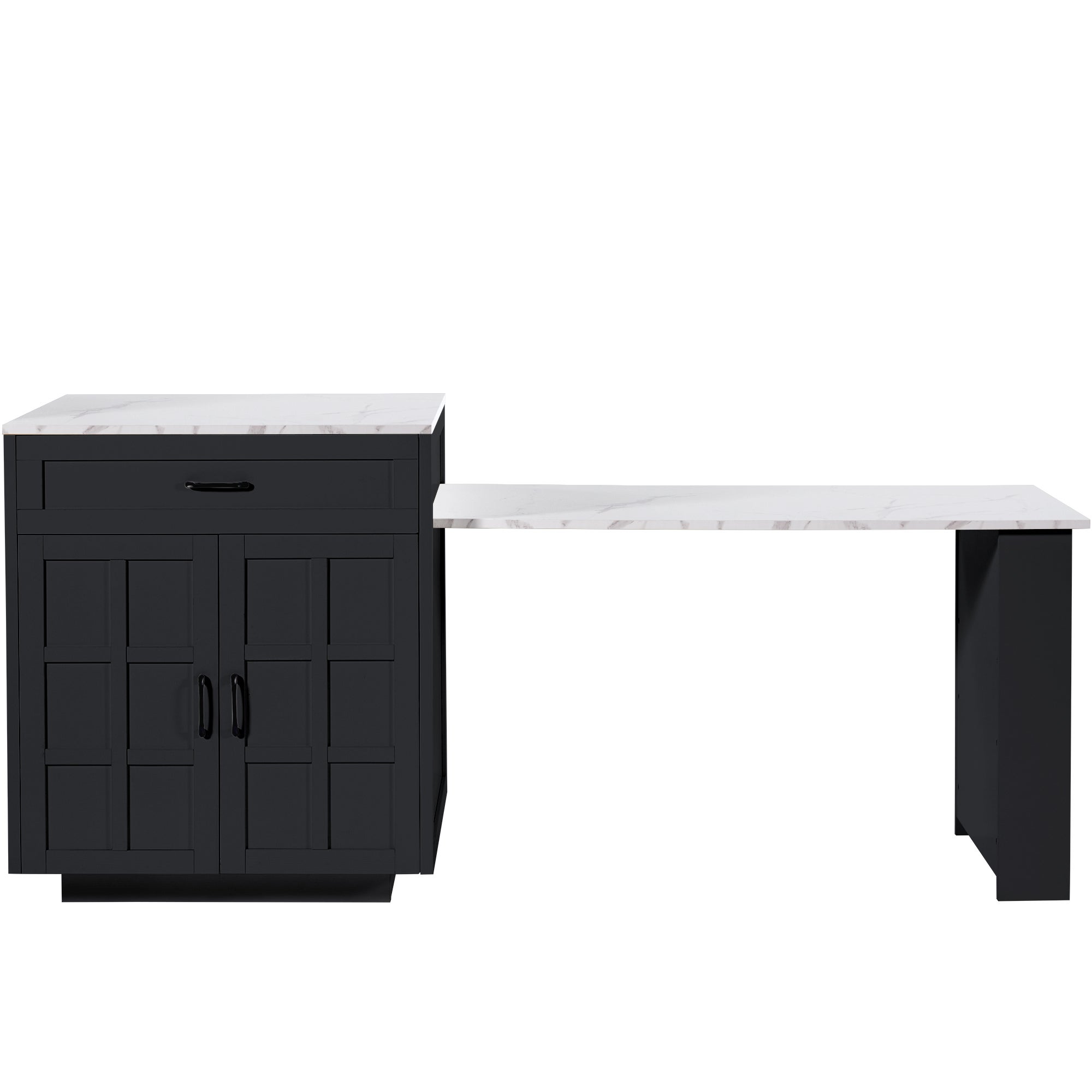 Wyspa kuchenna ze stołem jadalnym dla 4-6 osób - 2 szuflady, 2 drzwi i półki - 133/202 x 70 x 93,5 cm - MDF - Czarny - 8