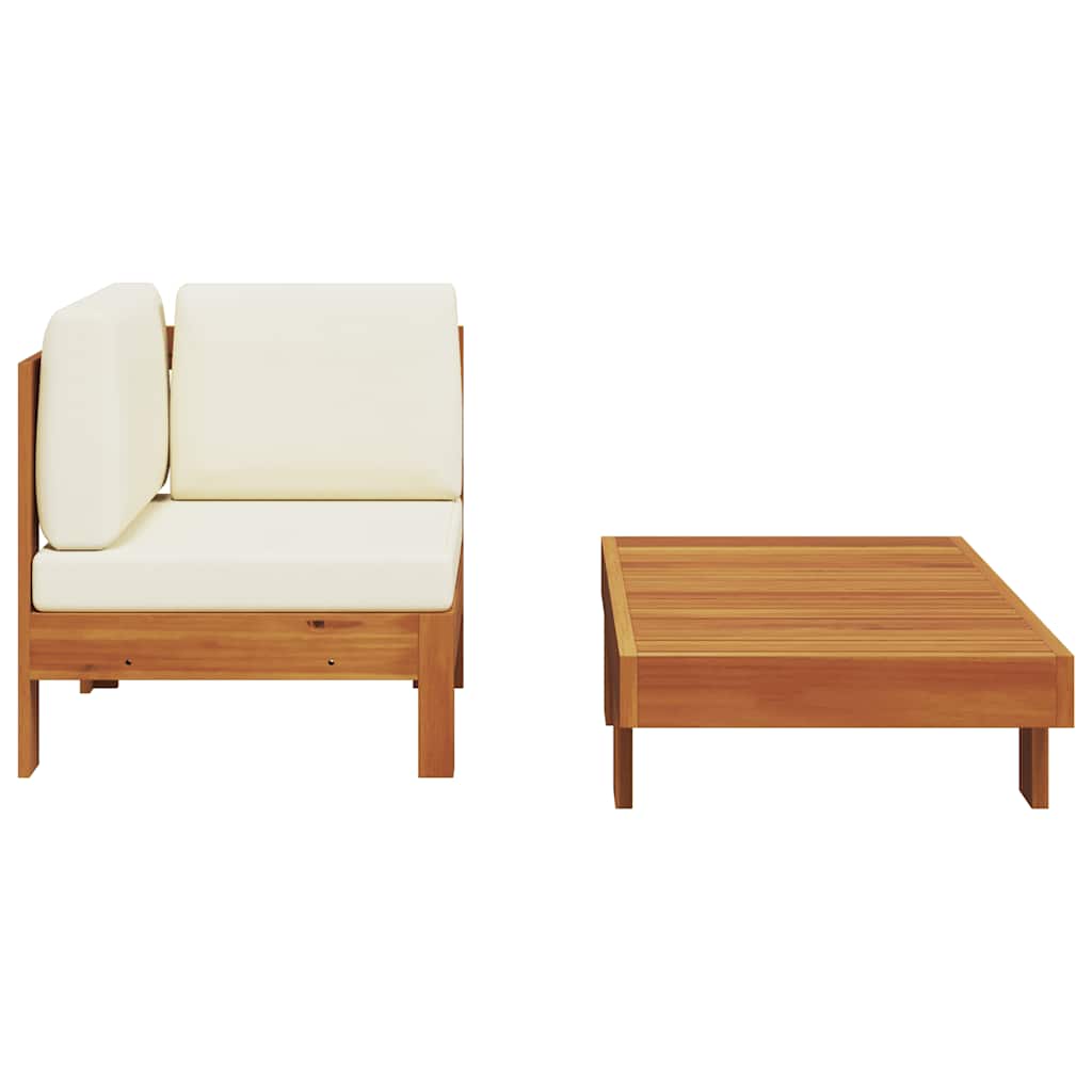 Maison Exclusive - Salon de jardin 2 pcs avec coussins blanc crème Bois d'acacia - 4