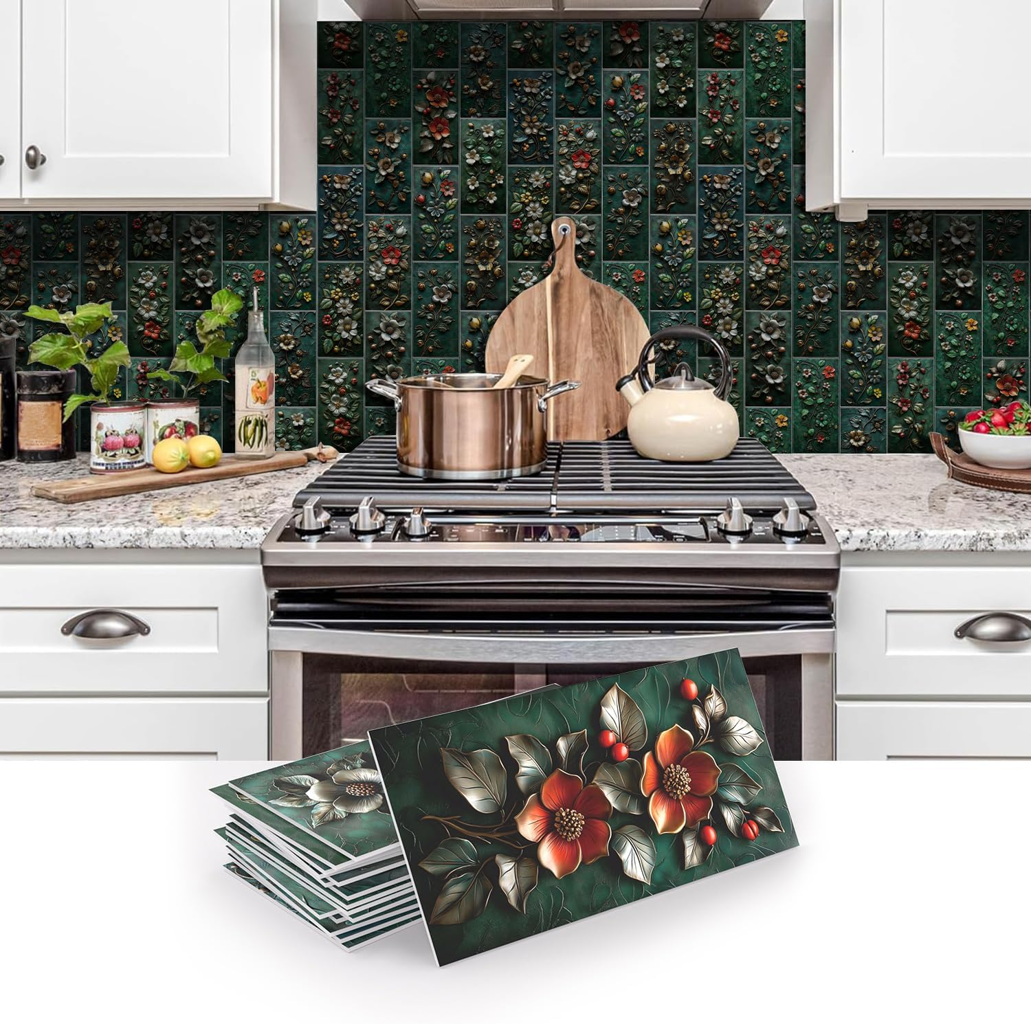 Zestaw 16 samoprzylepnych paneli ściennych, wodoodporne płytki ścienne PCV do backsplash, naklejki ścienne 3D, 20,32 x 10,16 cm