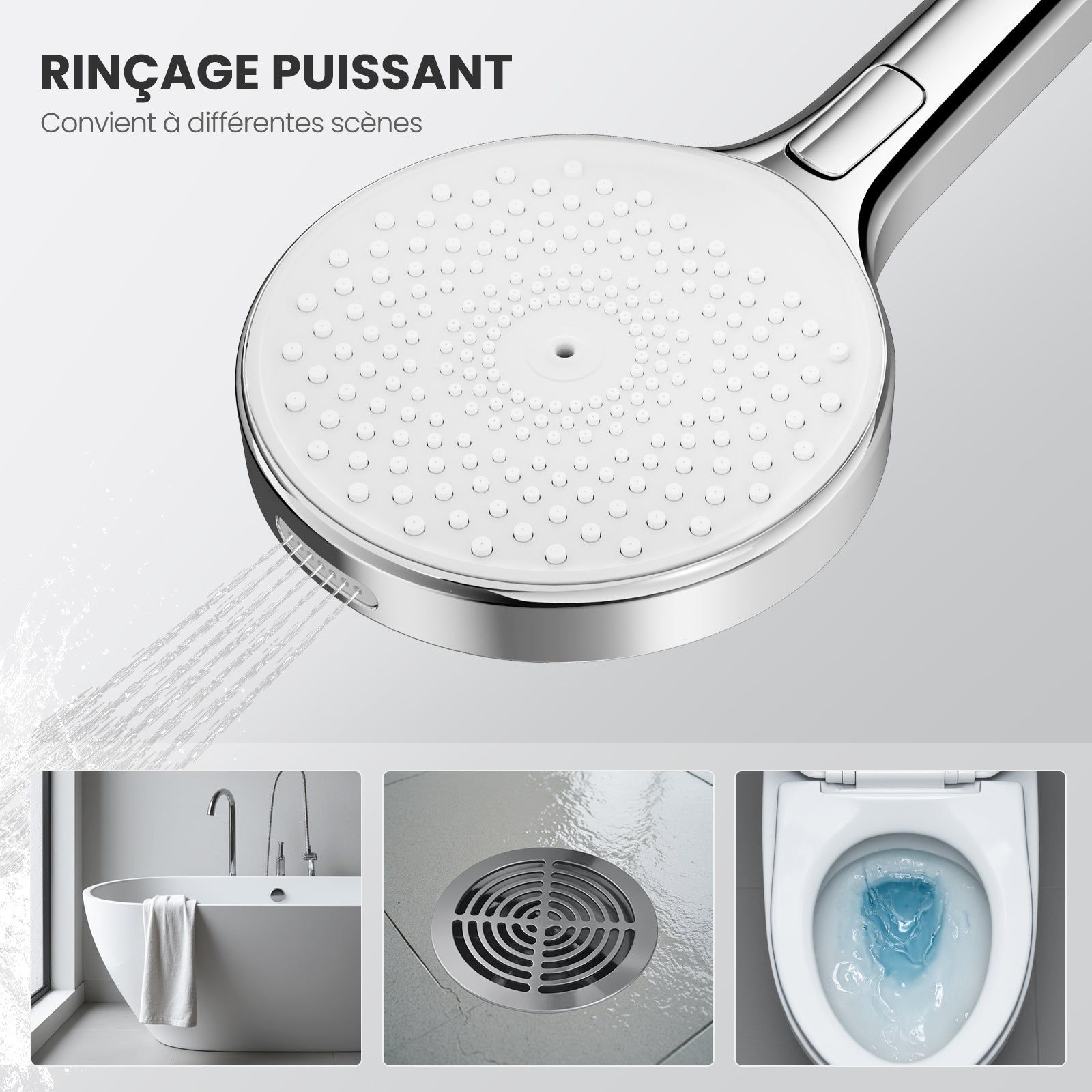 Pommeau de Douche Economie D'eau,Chromé,Anti Calcaire Douchette avec Filtre,Haute Pression Pomme avec 4 Modes Jet,SPA Pomme Douche+Tuyau 1.5 Mètres - 6