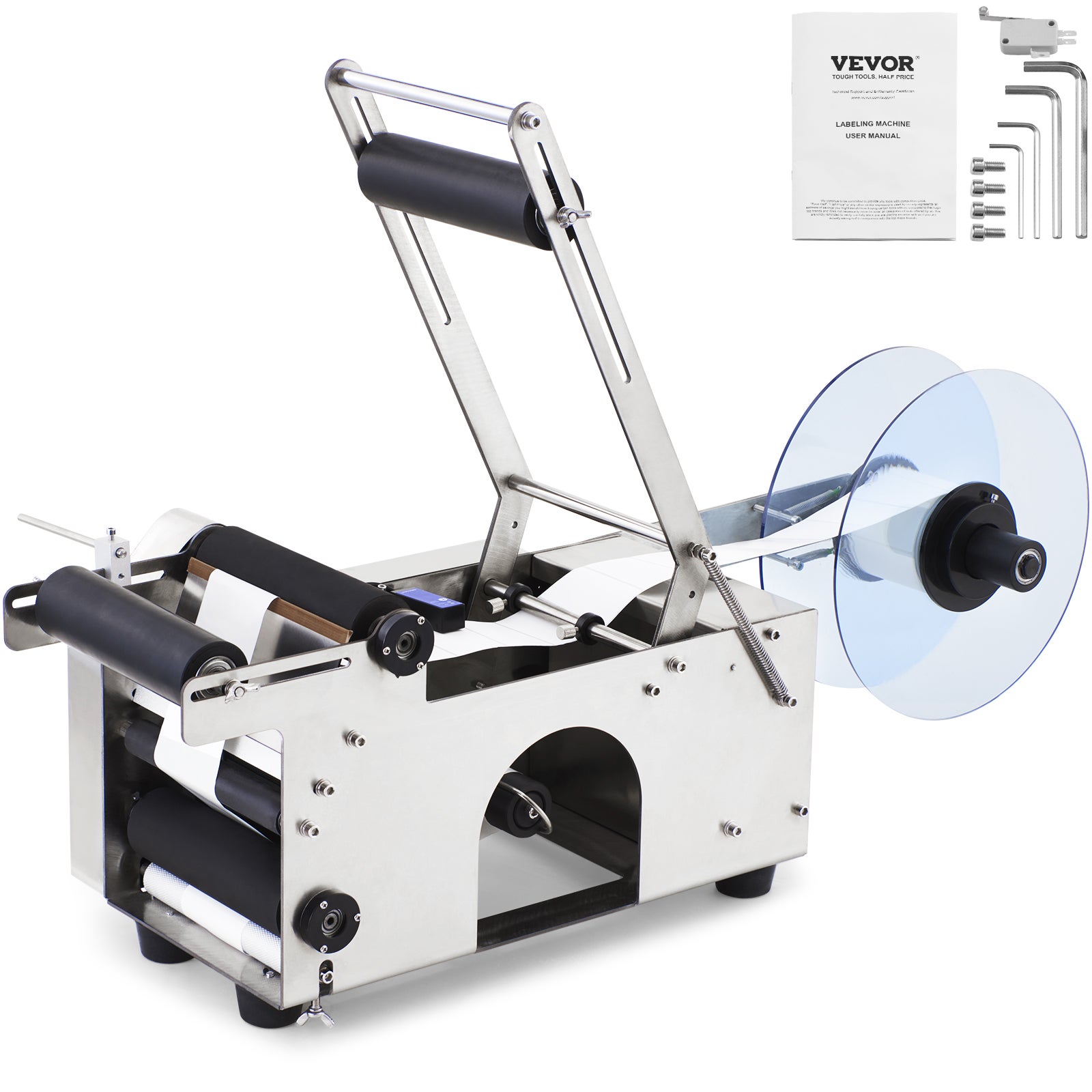 MT-50 Półautomatyczna Maszyna do Etykietowania Butelek Okrągłych, Moc Silnika 220 V 120 W Prędkość 50 Sztuk/min Regulowana Etykieta do Butelek 5 VEVOR