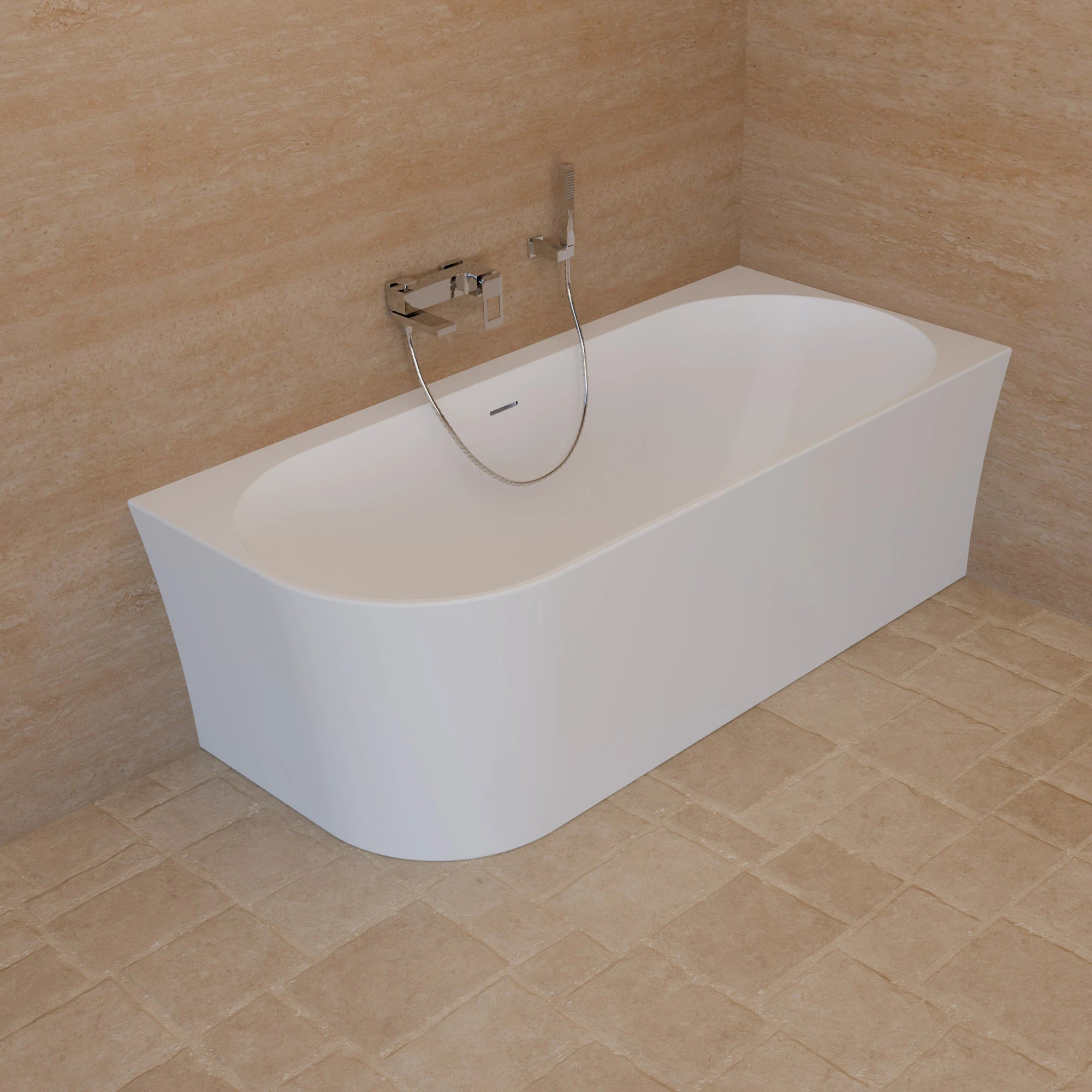 Baignoire Semi-îlot Murale D'angle Cosmic 170 Droite Blanche 170 X76 X58 Cm, By Spalina - 5
