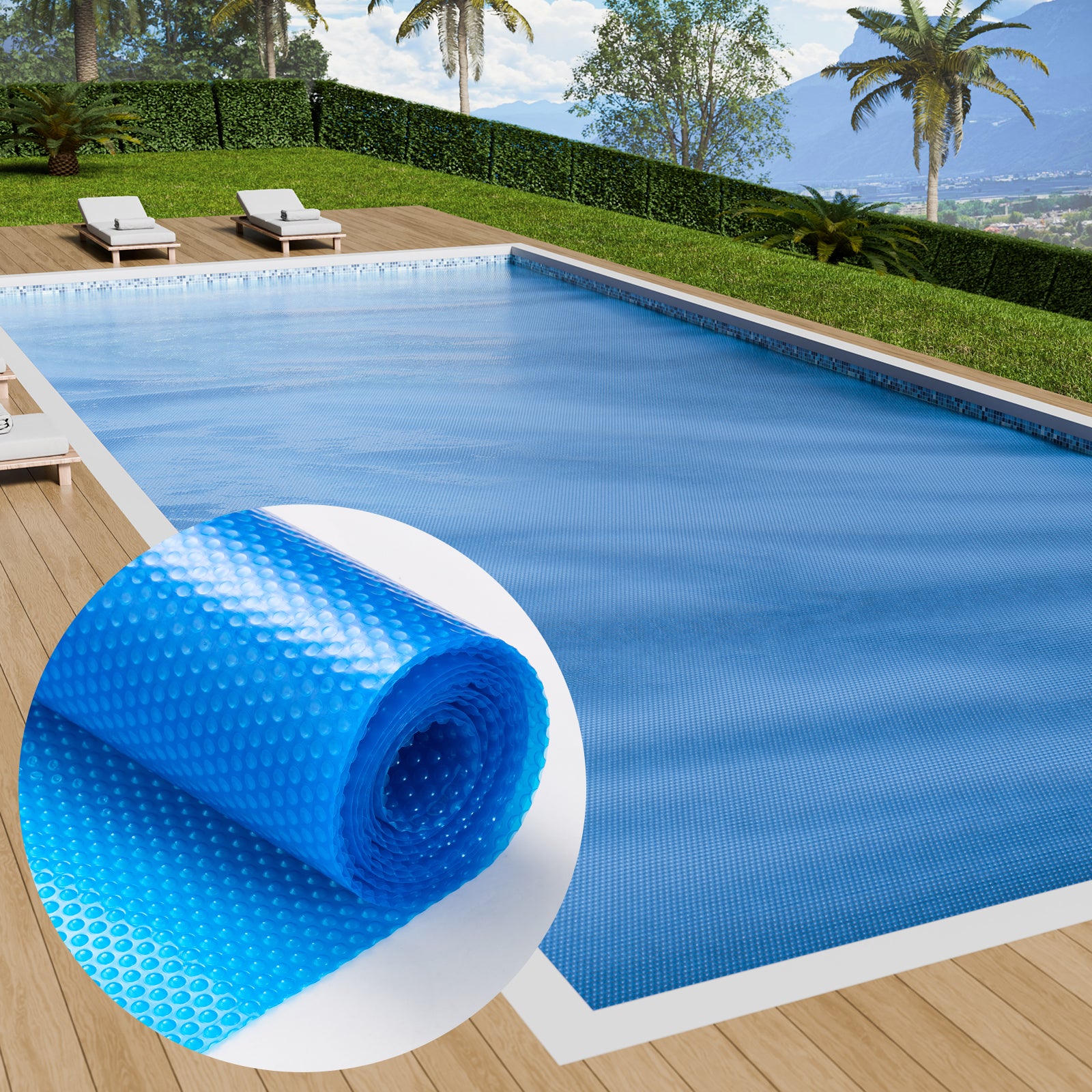 Cobertor Solar Piscina,VEVOR 7,32 x 3,66 m,Cobertor Solar Piscina Rectangular,Espesor 0,3 mm,Protección Piscinas Agua Caliente sobre el Suelo,Azul - 8