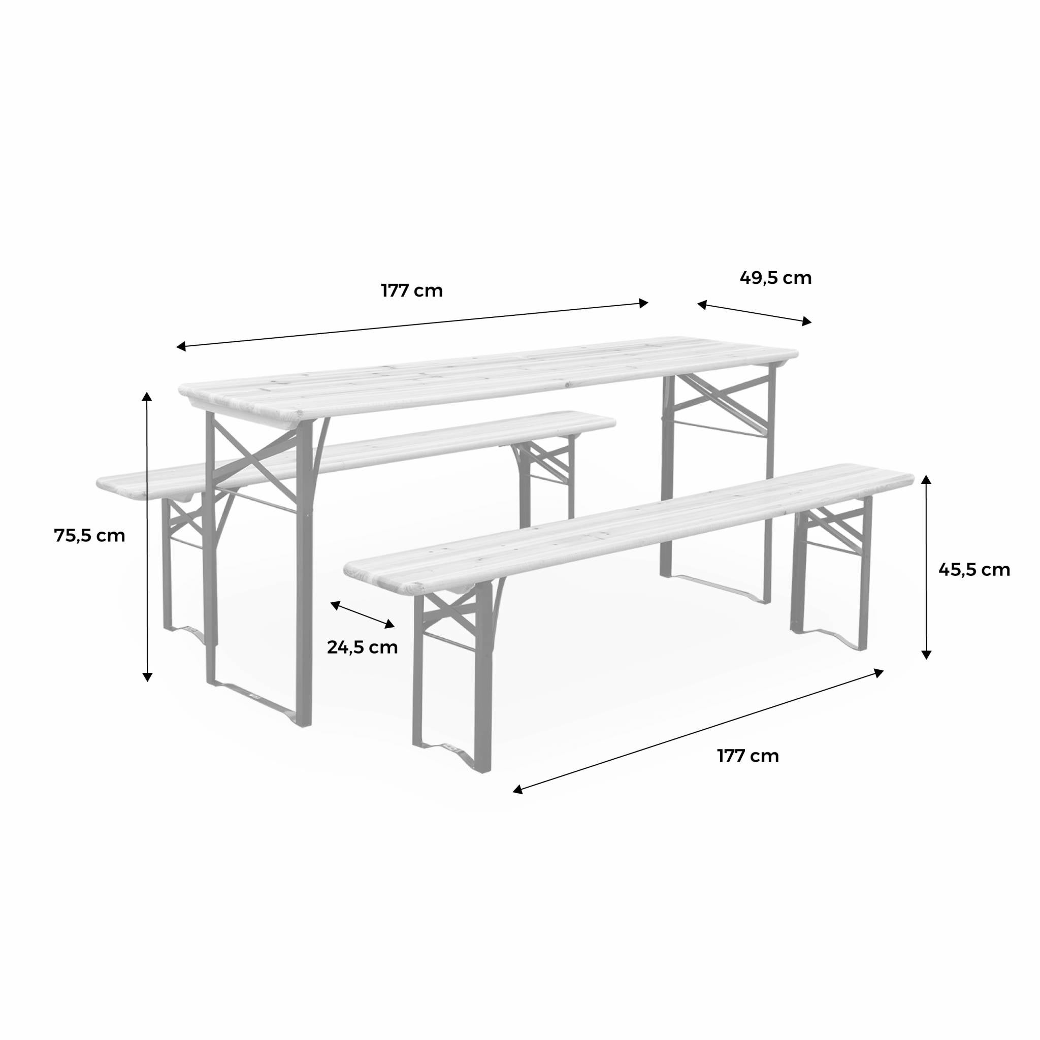 Table de jardin pliante bois de sapin + 2 bancs BAYONNE – Esprit brasserie. pliable. 6 personnes BAYONNE - 4