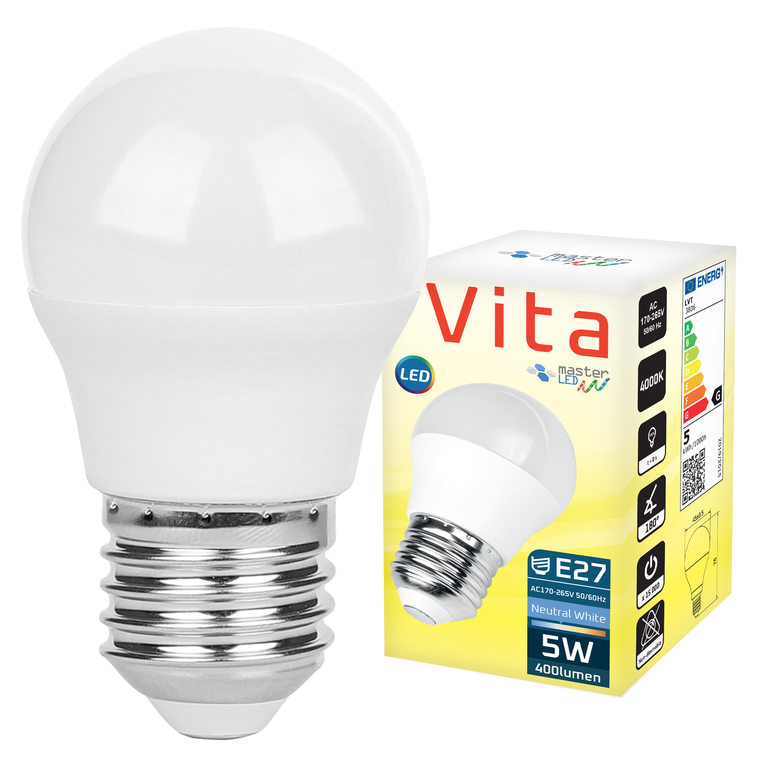 Żarówka LED E27 Vita G45 5W 4000K neutralna biel mocna premium kula MasterLED