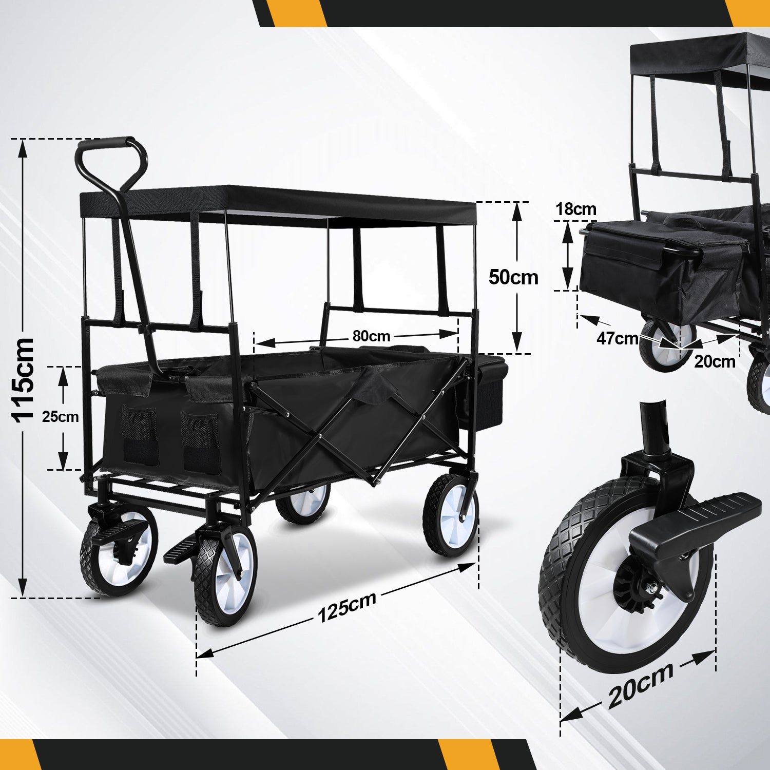 Chariot Pliable avec Toit Chariot de Transport capacité de Charge de 80 kg Noir - 2