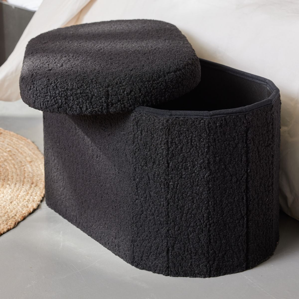 Banc coffre ovale en tissu bouclette MOKA - 2