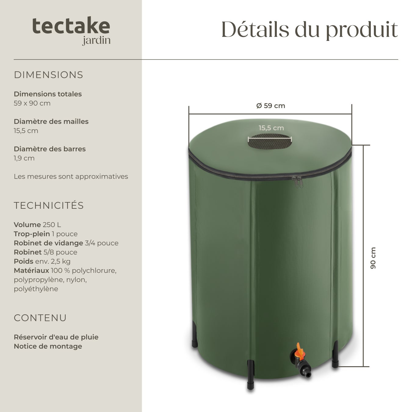TECTAKE Depósito plegable para agua de lluvia Con grifo y protección contra el desbordamiento - 6