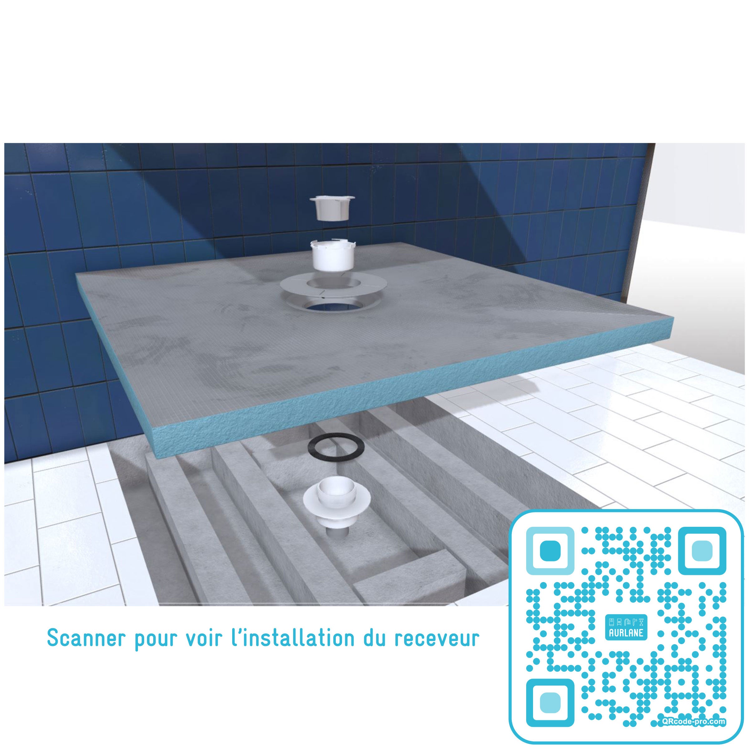 Receveur de Douche à Carreler 90x90 cm avec Bondes à Sortie Horizontale - Grille Inox - 2