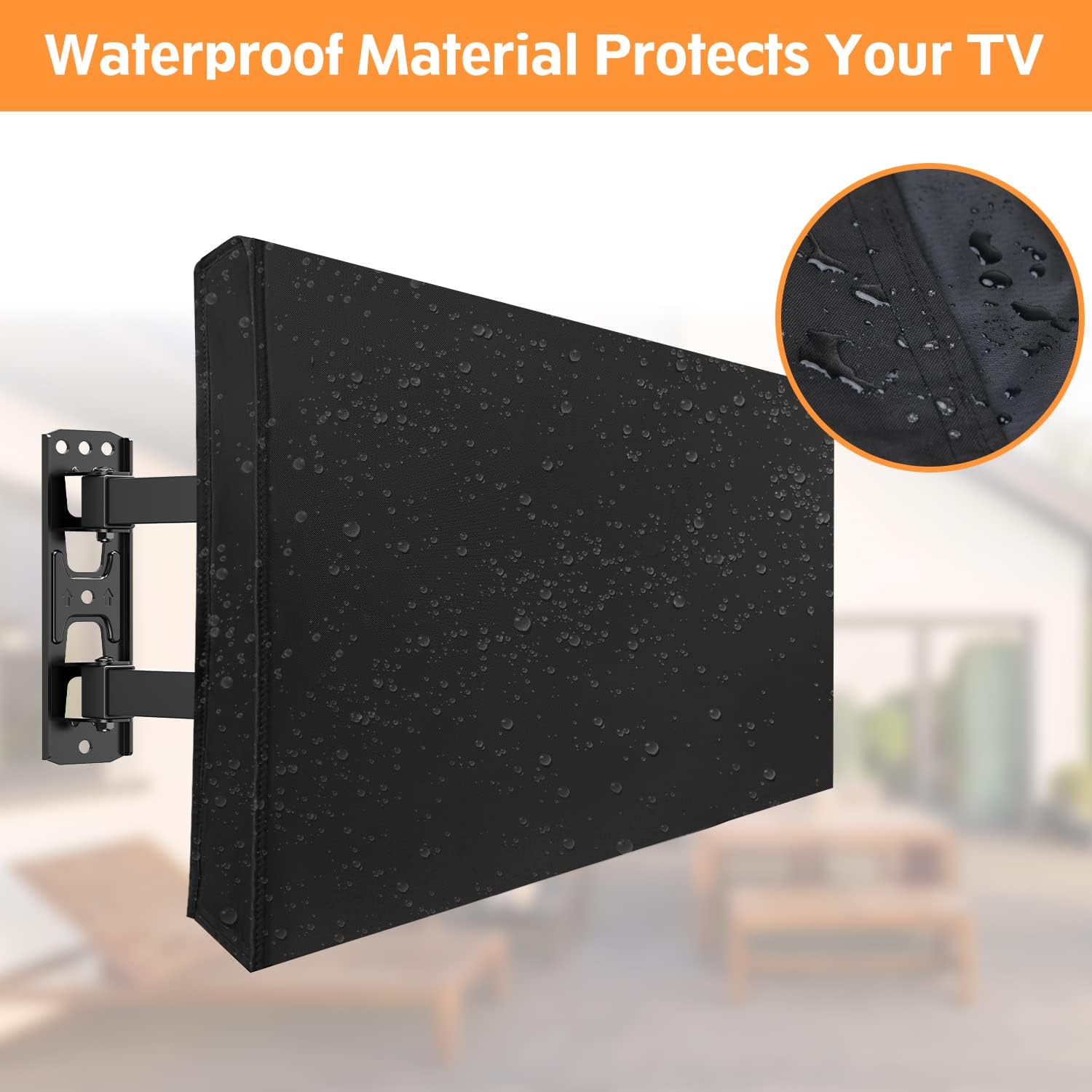 Housse de protection extérieure pour téléviseurs de 60 à 65 pouces, fabriquée en tissu épais 600D résistant aux intempéries (noir). - 3