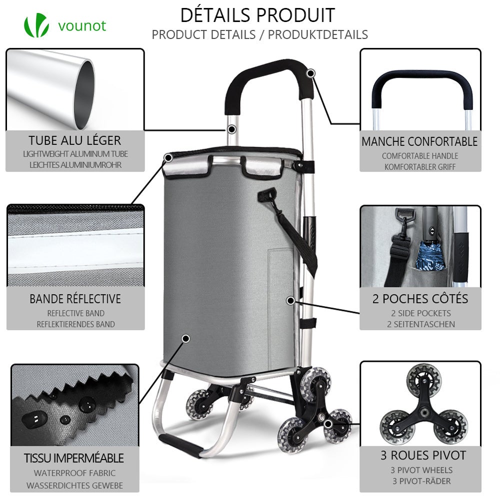 Andersen - Carrello da spesa Royal con borsa Hydro nero, volume 60 l, tasca isotermica, telaio in alluminio e ruote pneumatiche