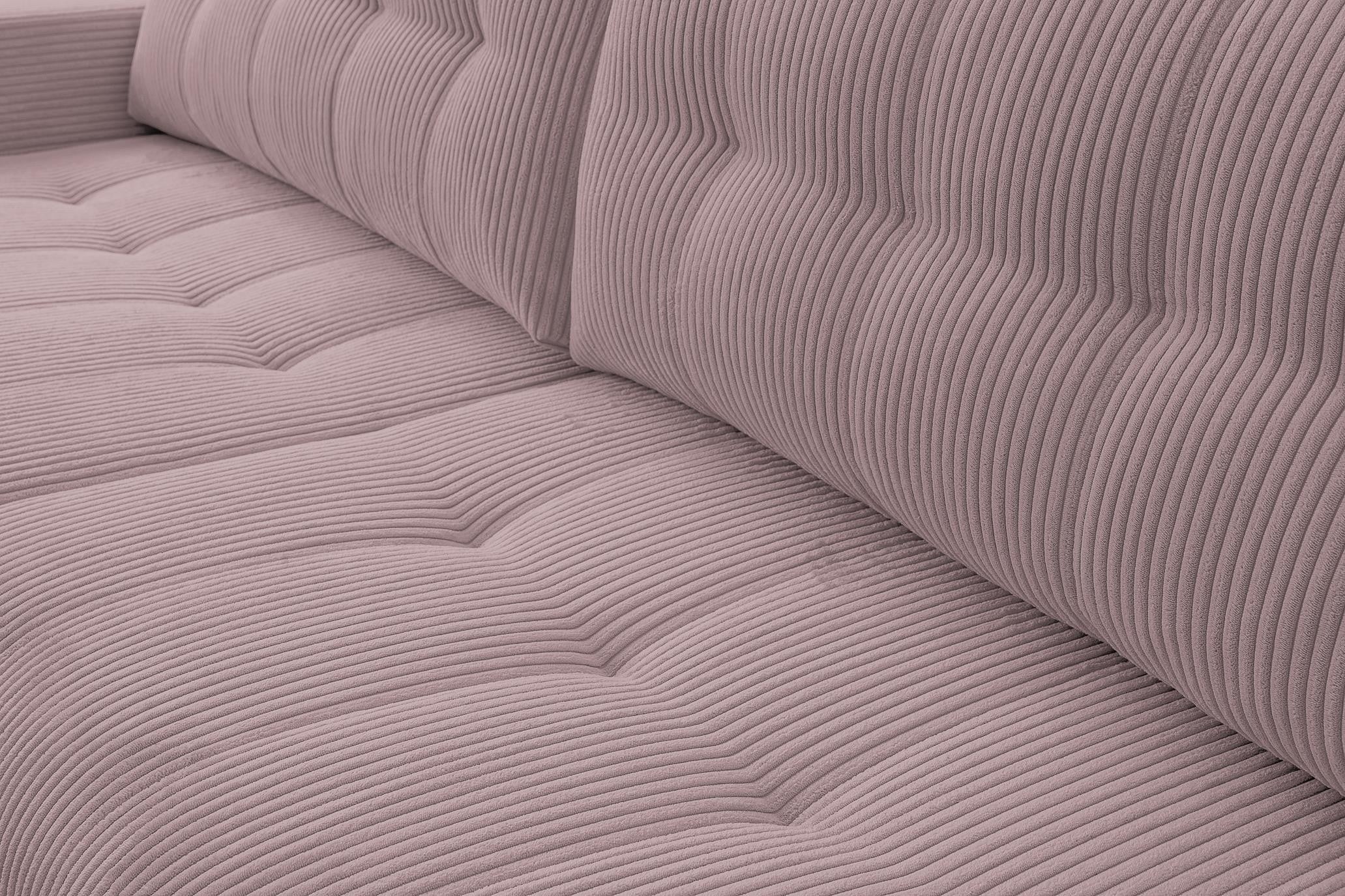 Sofa narożna MASINA różowa pikowana z funkcją spania i pojemnikiem na pościel - 5