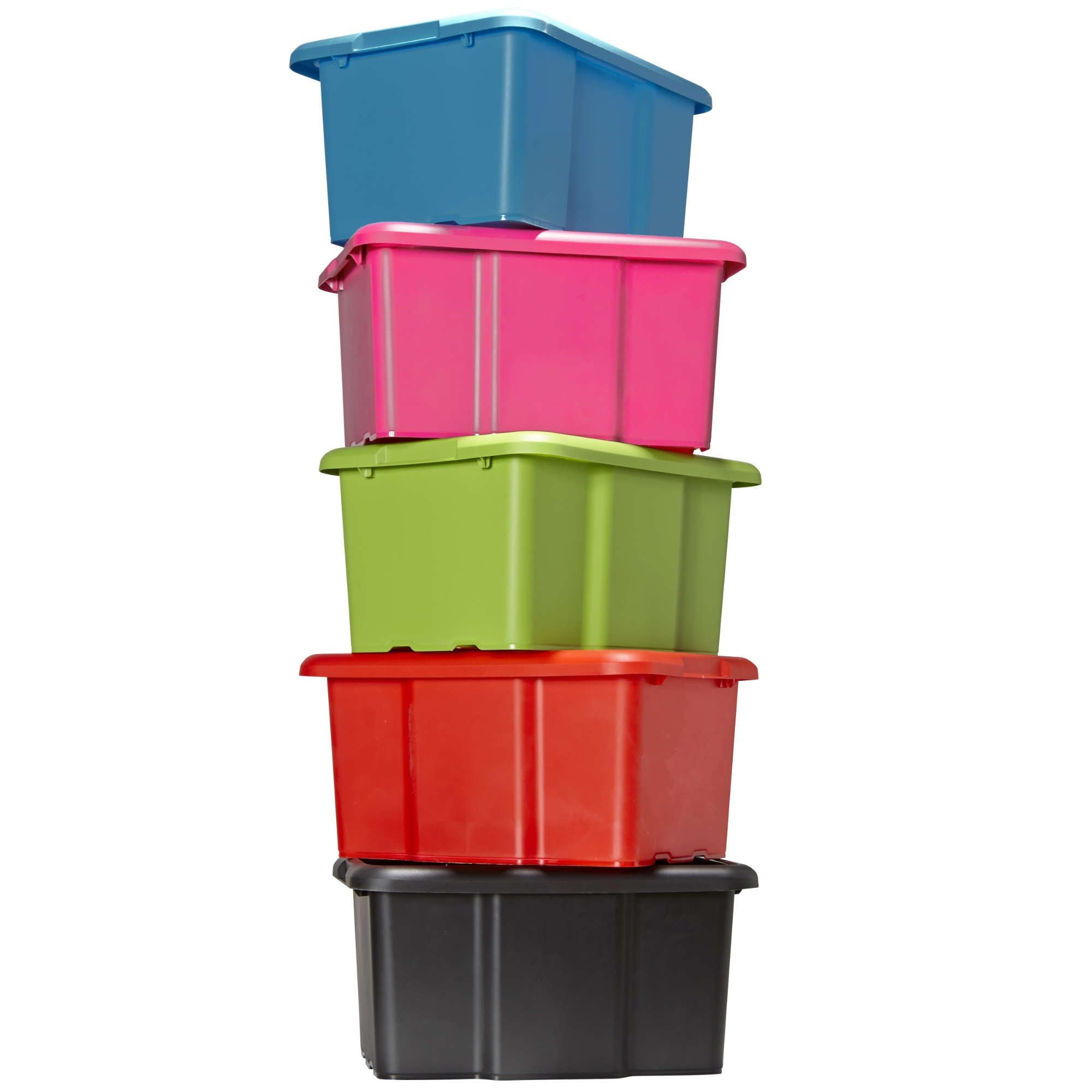 Lot de 10 bacs de rangement plastique 30L empilables - noir - 6