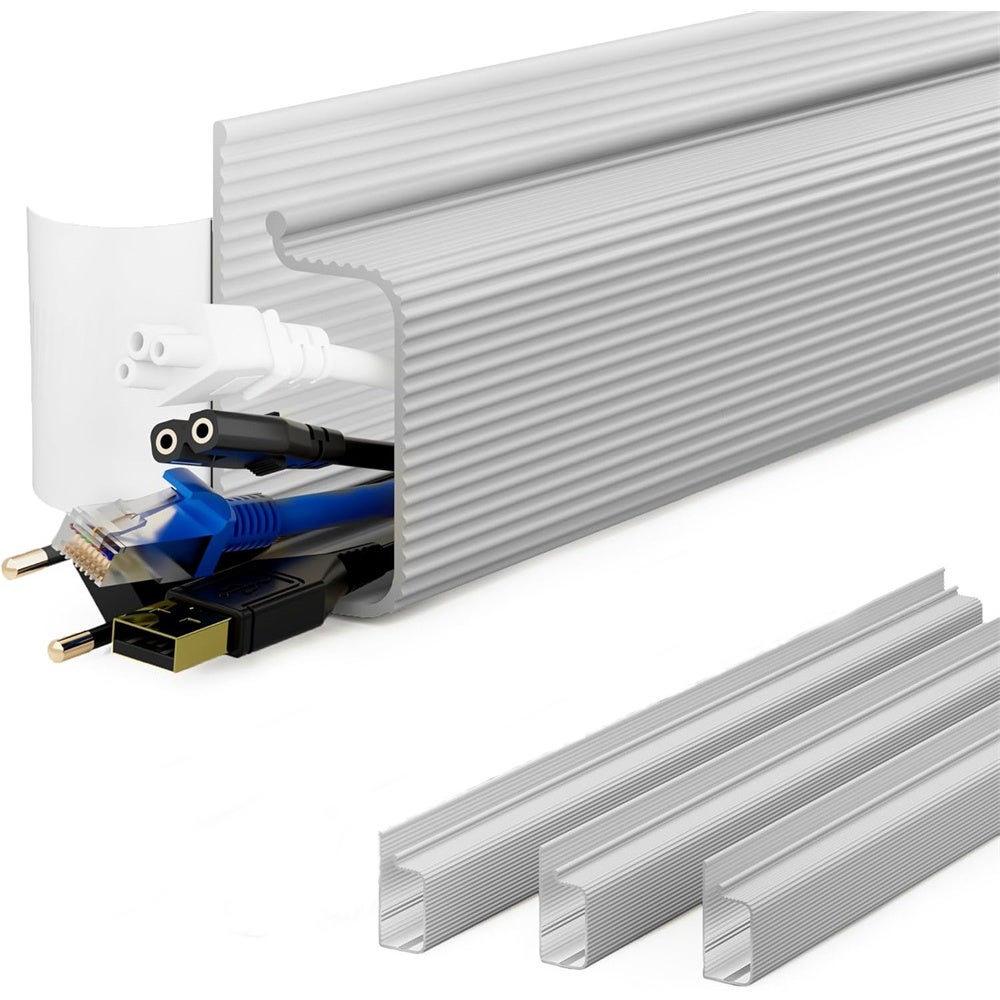 Organizer kabli, 3 sztuki, do biura, z wbudowaną taśmą samoprzylepną, kanał kablowy, łatwy montaż, szary, 40 cm