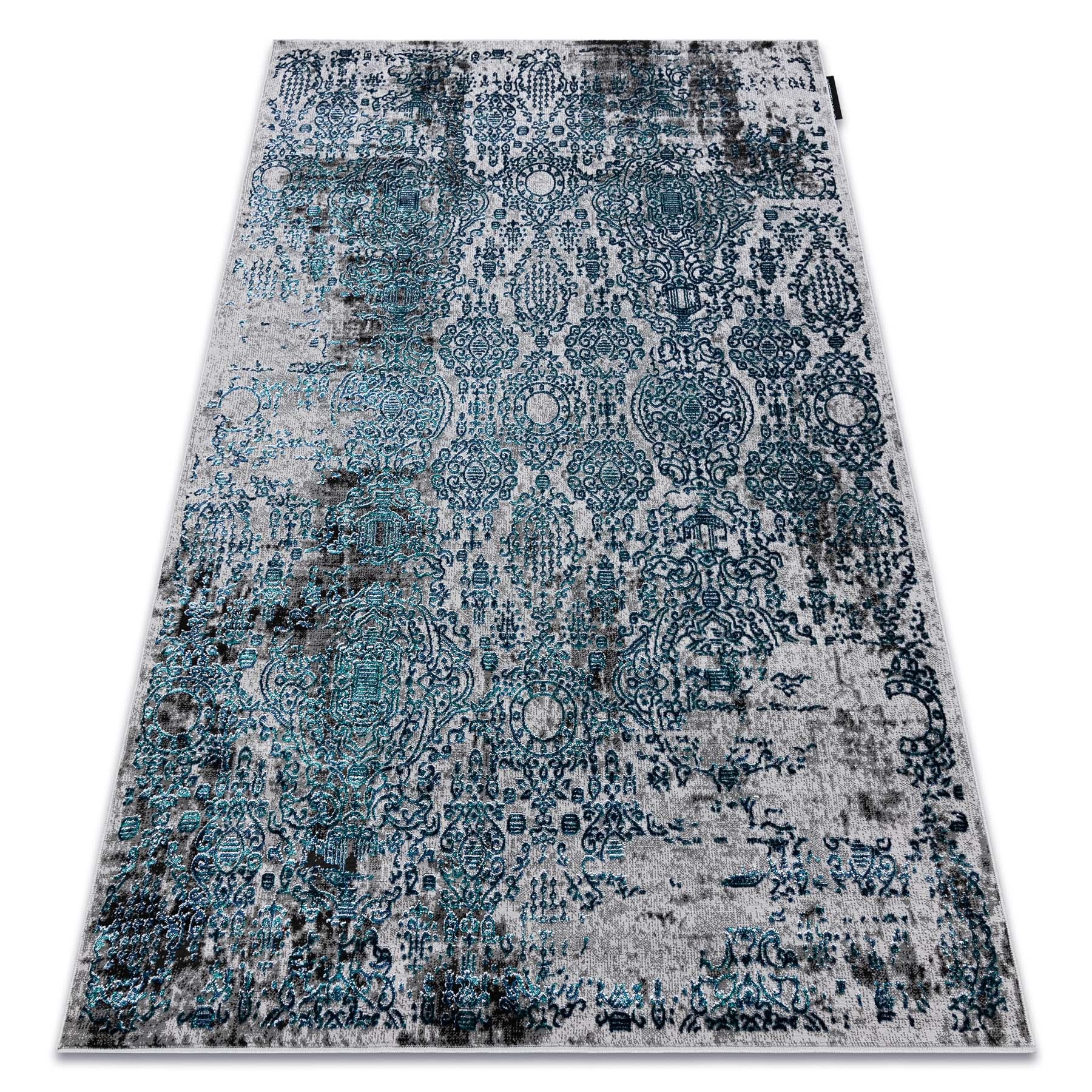 Dywan DE LUXE nowoczesny 2081 Ornament vintage przecierany - Strukturalny niebieski / szary 120x170 cm