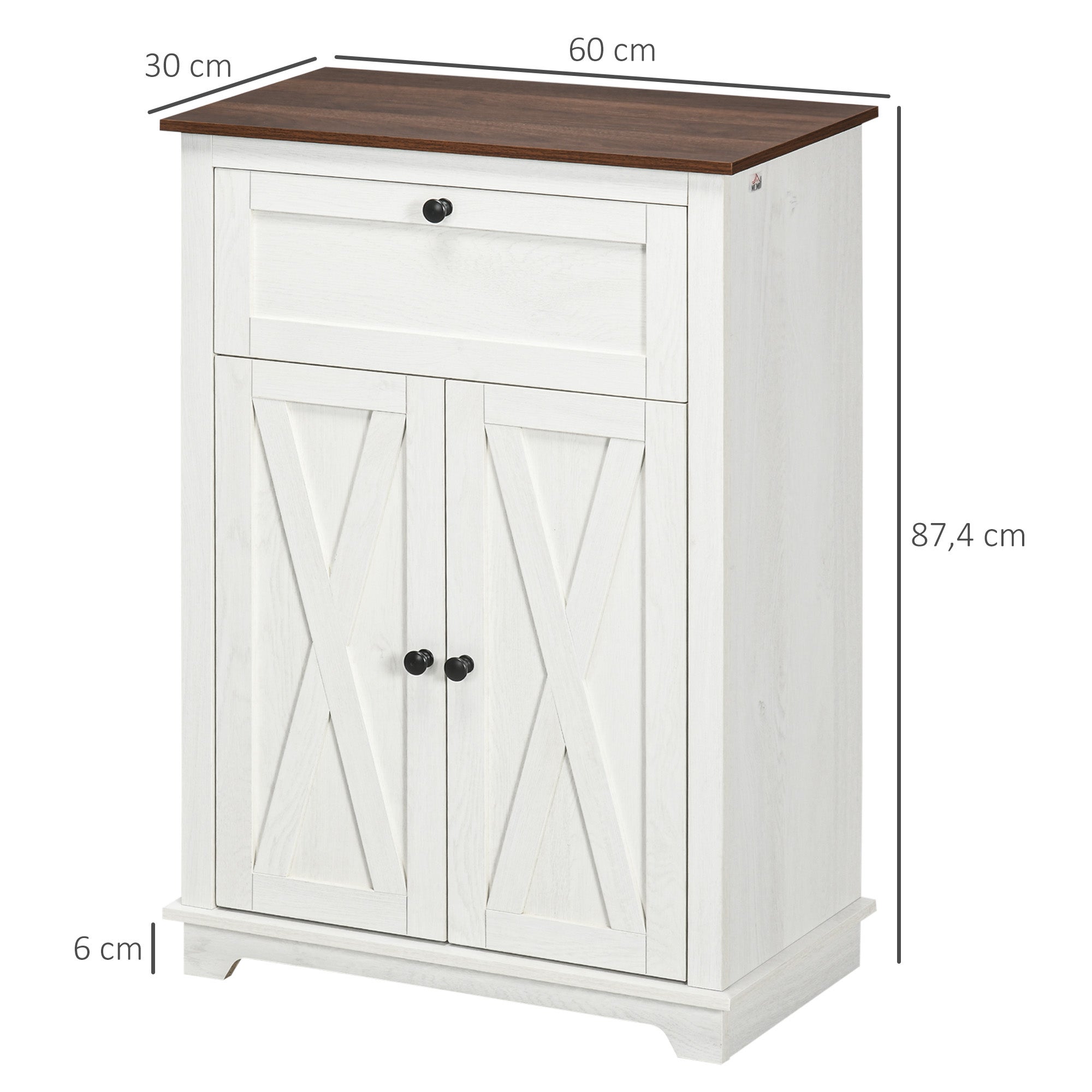 Meuble de rangement buffet multi-rangements 2 portes avec étagère réglable 1 tiroir,dim. 60Lx30Px87,5Hcm - 5