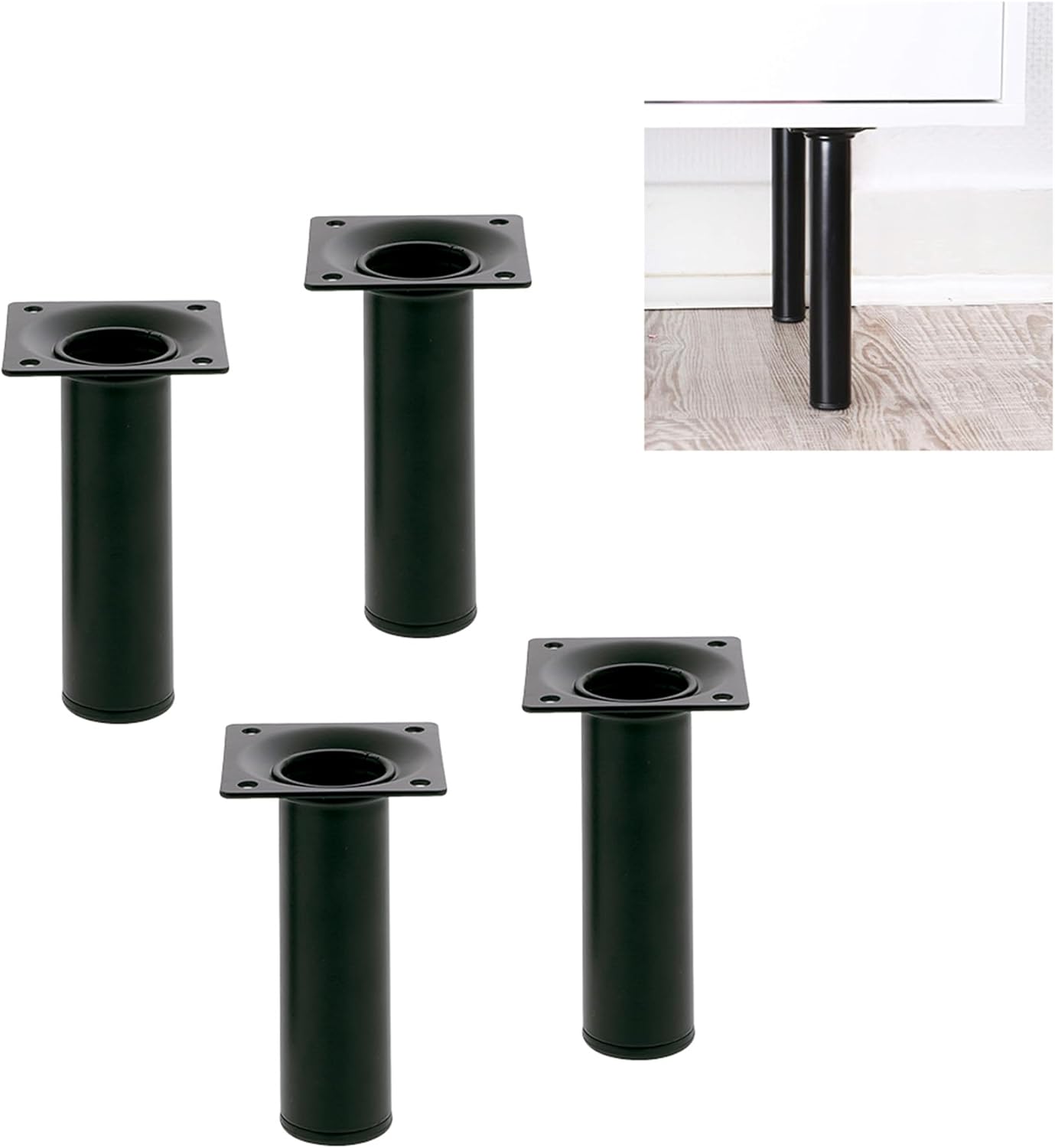 Set de 4 picioare rotunde din oțel pentru mobilă, 30x400 cm, cu finisaj antizgârieturi. Pentru mese și comode. Alb, cu accesorii. Durabil și stabil. 4buc