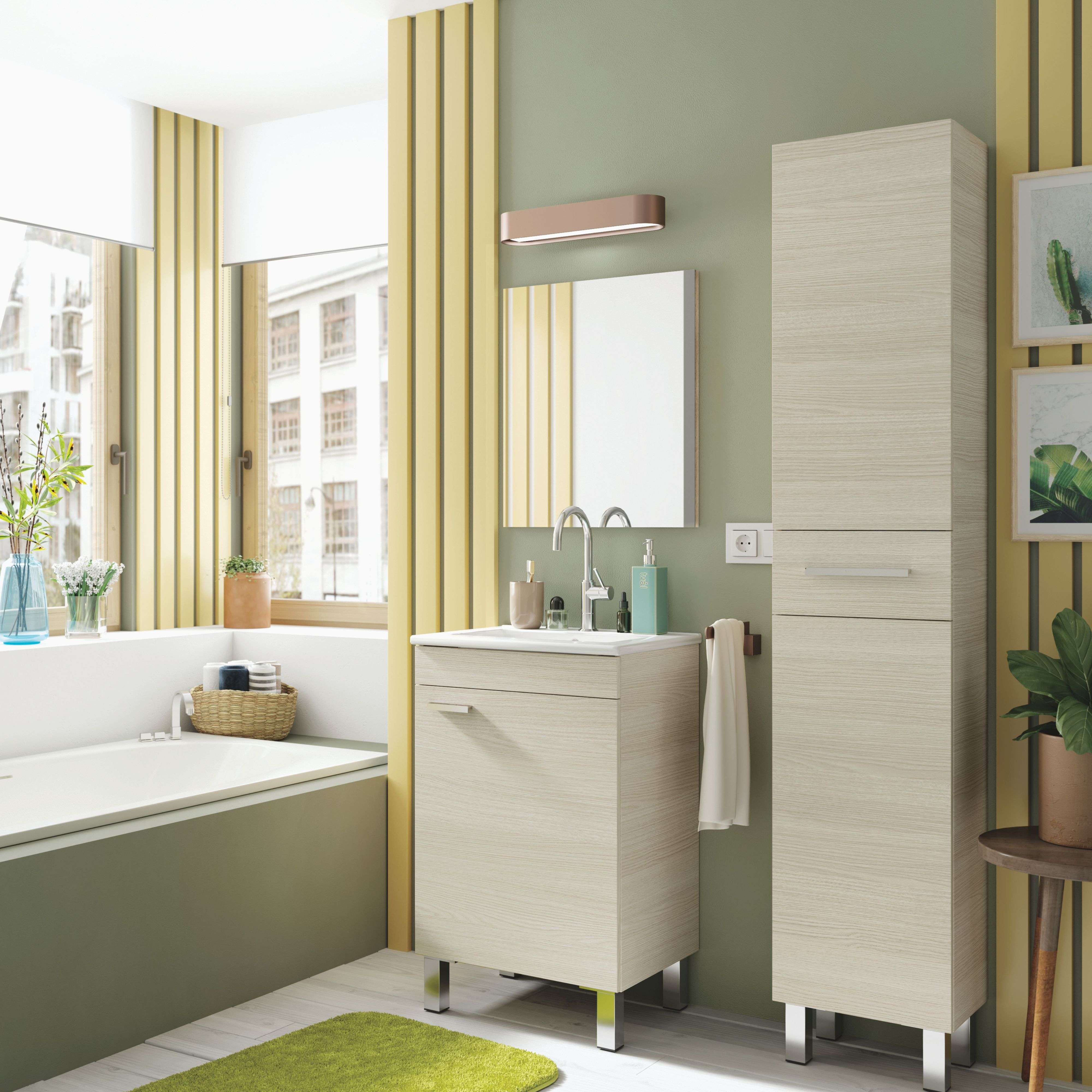 Columna de Baño Athena Estilo Natural 2 Puertas y 1 cajón Color Roble 182x35x31 cm - 3