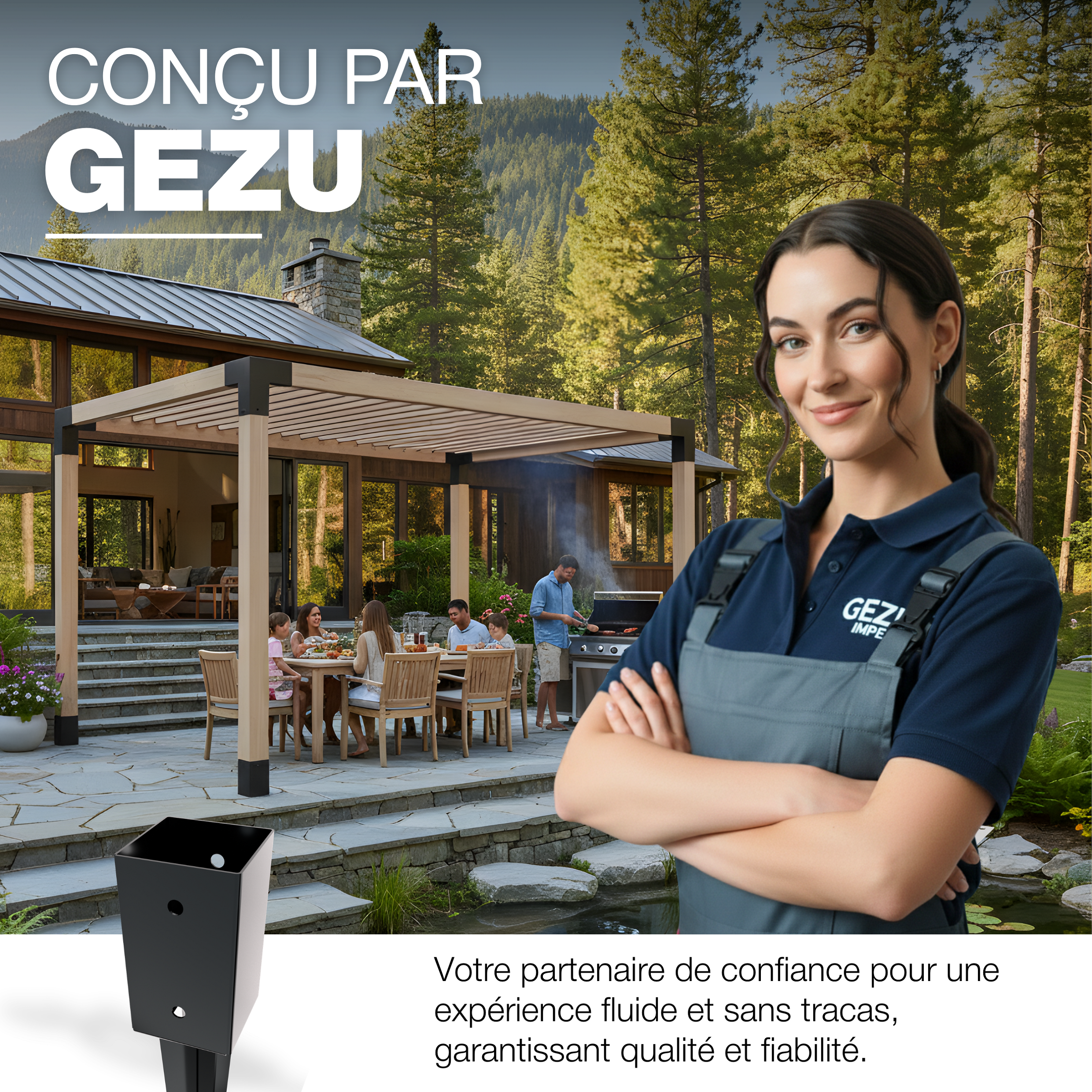Ancre à enfoncer Revêtement en Poudre Noir 71 x 71 mm pour poteau en bois carrés GeZu Impex - 7