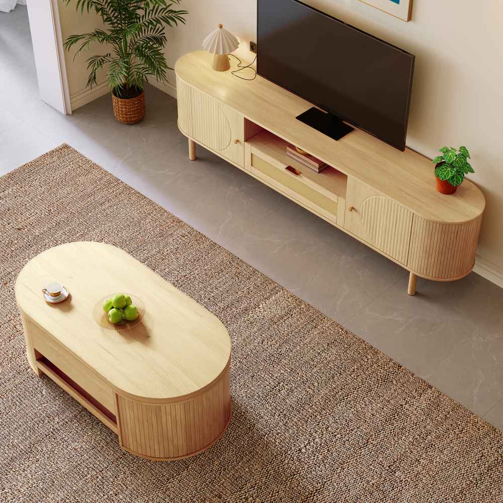 Ensemble salon avec table basse relevable et meuble TV, design moderne, rangements, bords arrondis, vendus séparément - 5