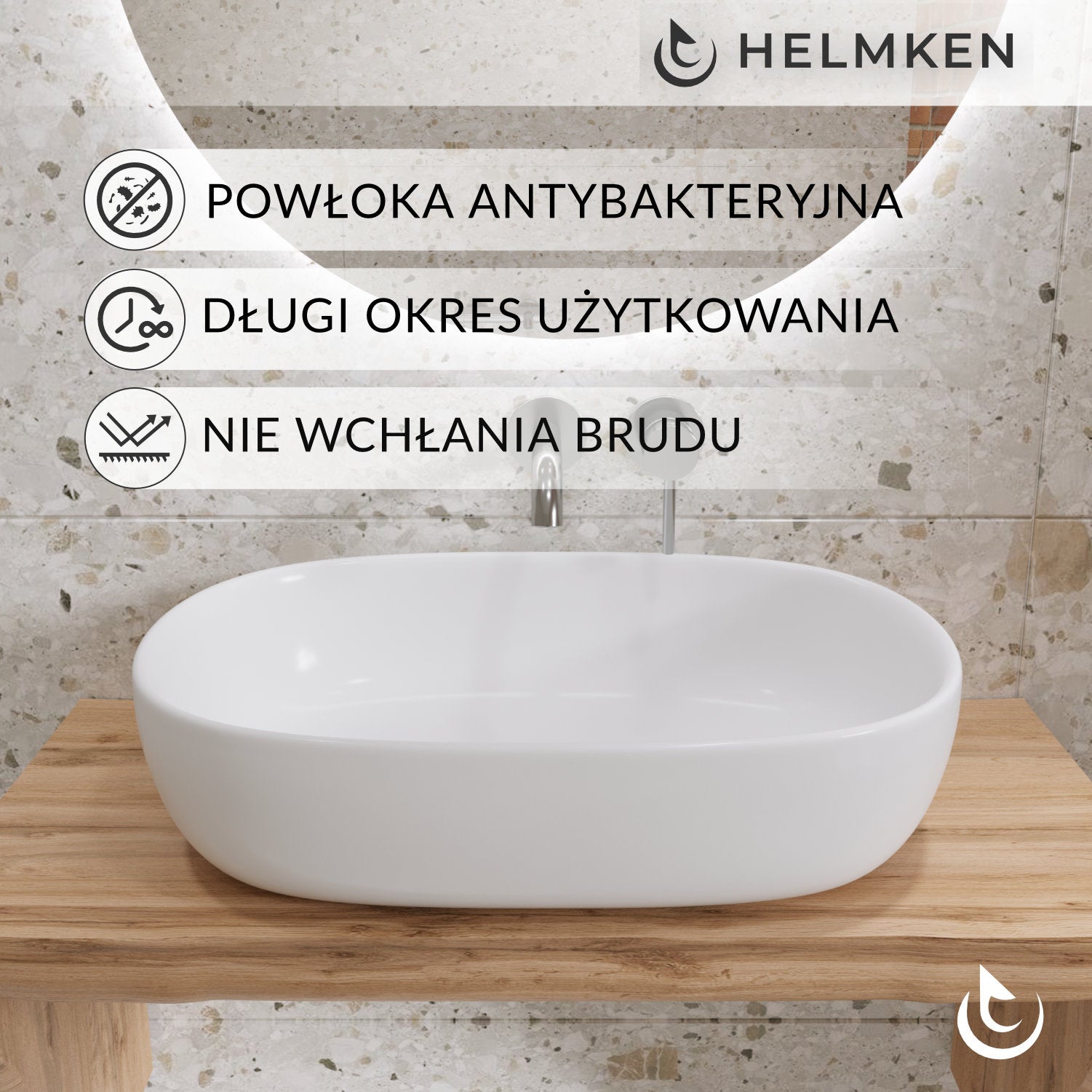 Umywalka nablatowa Helmken 83660000 (60x42.5) Biała + Syfon Chrom + Korek klik-klak Chrom - 3