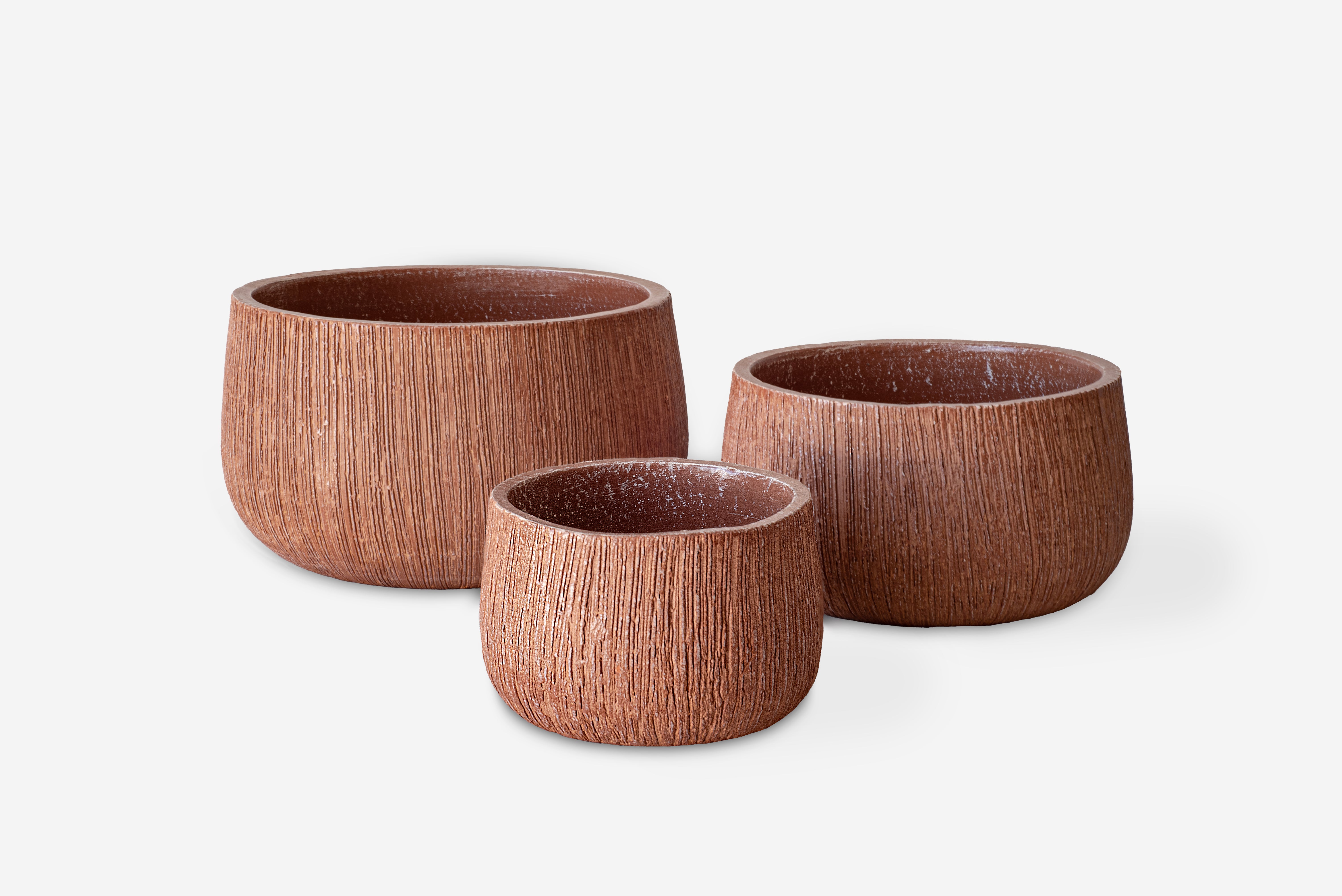 ZESTAW 3 OKRĄGŁYCH DONICZEK CERAMICZNYCH Z TERAKOTKI