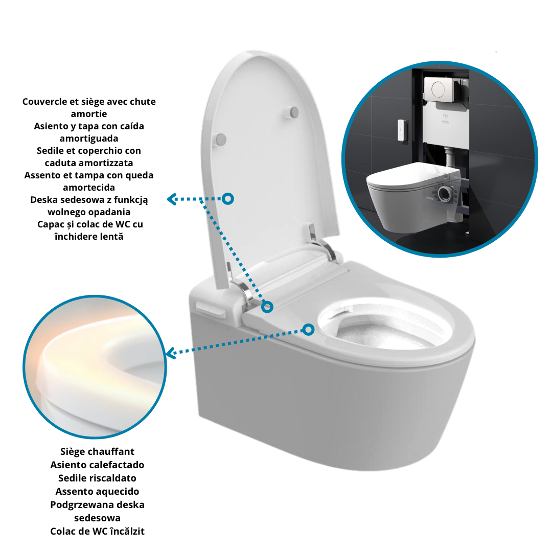 SANITA SUSPENSA JAPONESA WC INTELIGENTE NASHI PACK EOS, ESTRUTURA COM DEPÓSITO INTEGRADO - DESCARGA DUPLA AUTOMÁTICA, HIDROMASSAGEM, CONTROLE REMOTO - 2