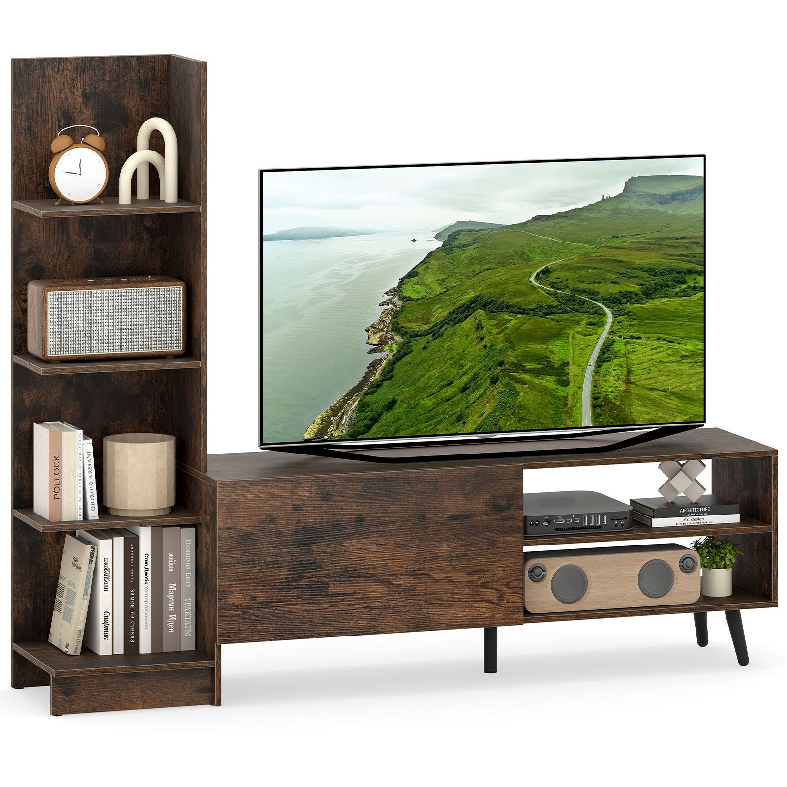 Mobile TV da 108 cm - con 3 cassetti in tessuto marrone, Mobile TV Mobile TV da 108 cm - con 3 cassetti in tessuto marrone, Mobile TV