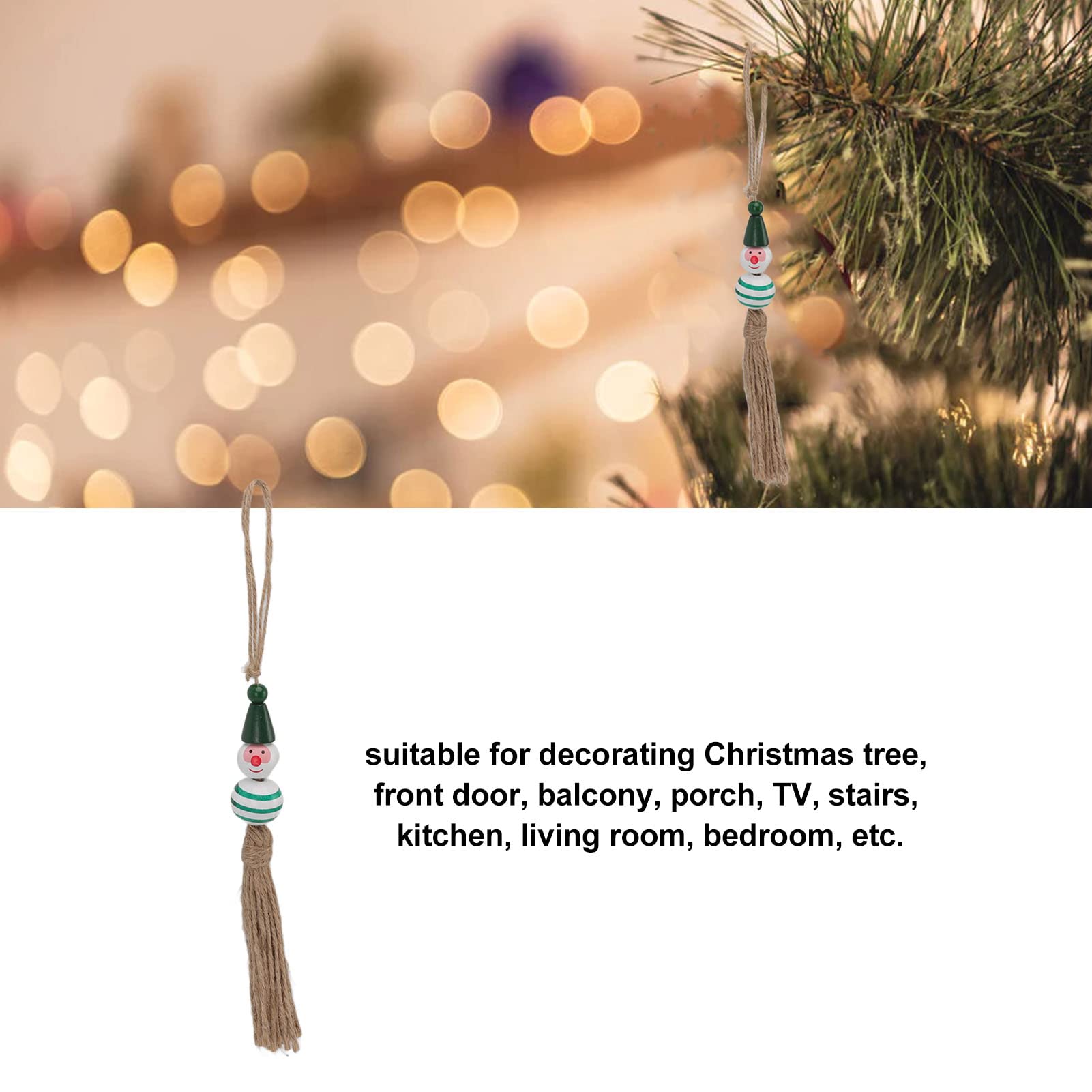 5 peças de contas de madeira de natal, contas de madeira de artesanato de natal de 7,1 polegadas, artesanato de natal - 3