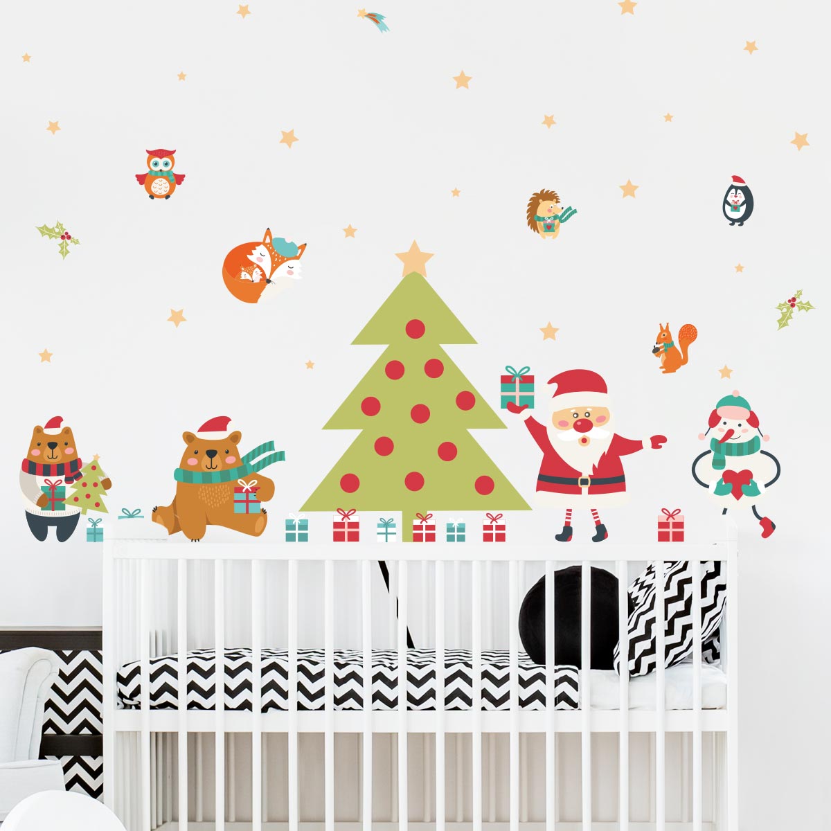 Sticker Noël le père noël et le sapin magique - Autocollants stickers adhésifs noël - décoration fêtes - 100x150cm - 5