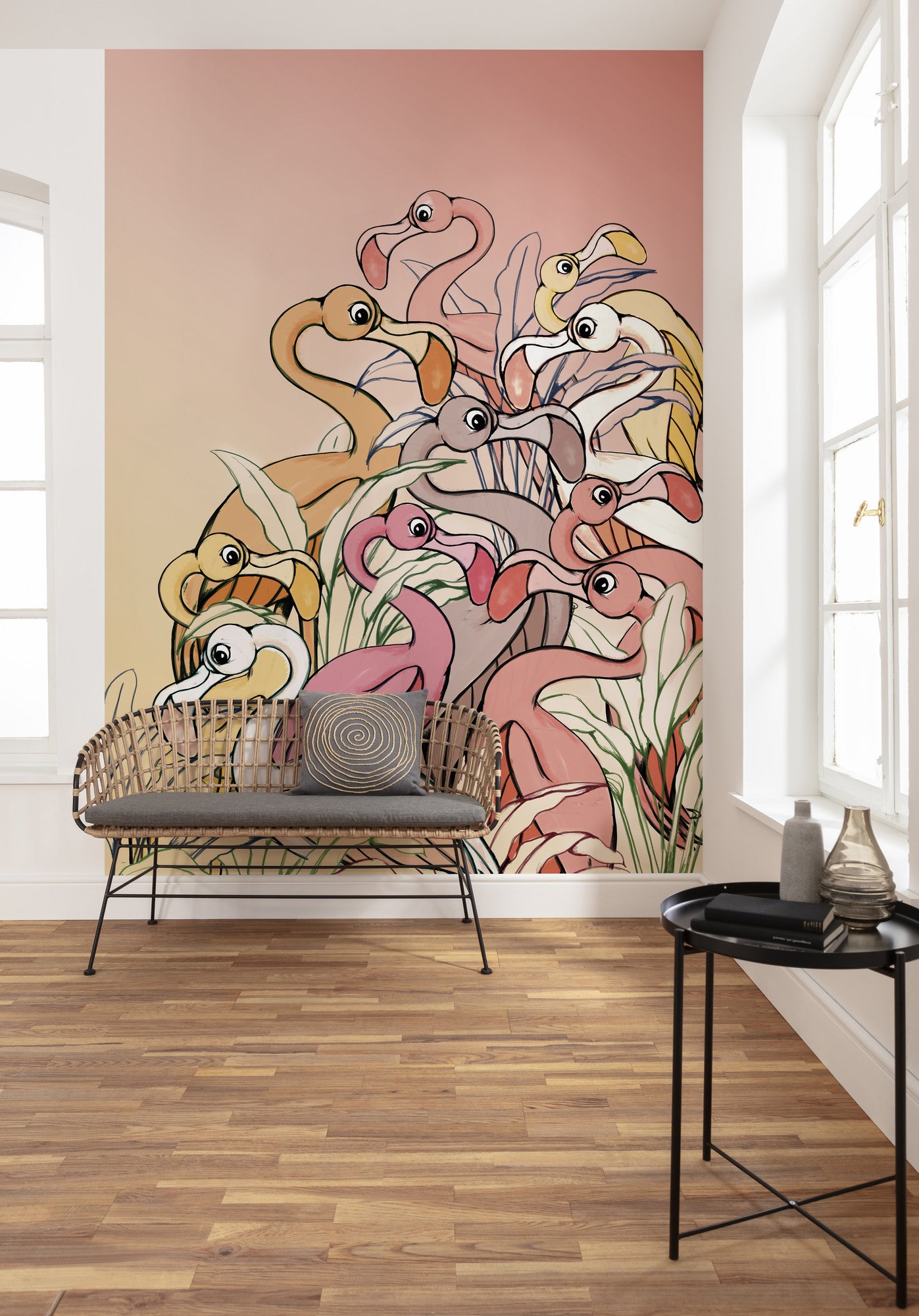Papel pintado no tejido panorámico de komar - disney flamingos and lillys - talla: 200 x 280 cm