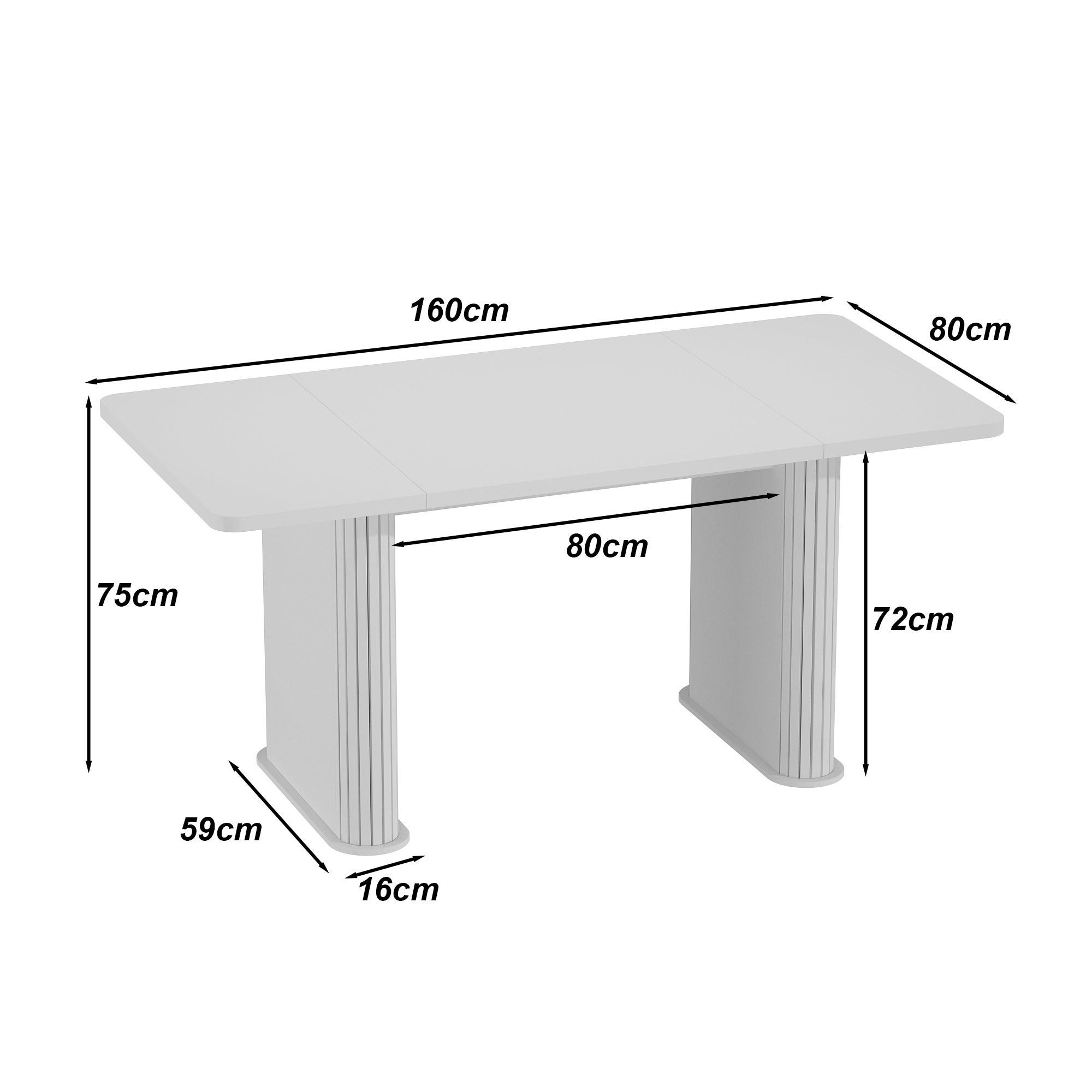 Table à Manger- Table de Cuisine avec 2 Pieds Robuste en forme de Colonne,160 x 74 x 80cm, Blanc - 2