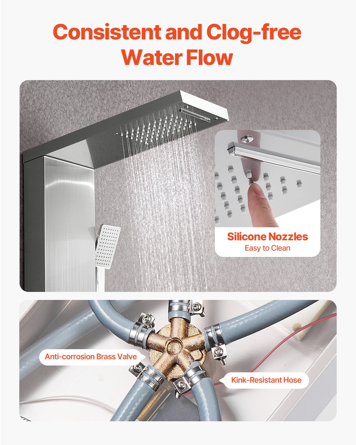 Coluna de Duche VEVOR em Aço Inoxidável Escovado, com Chuveiro de Efeito Chuva, Sistema de Painel de Parede, Torneira com 5 Funções - 5