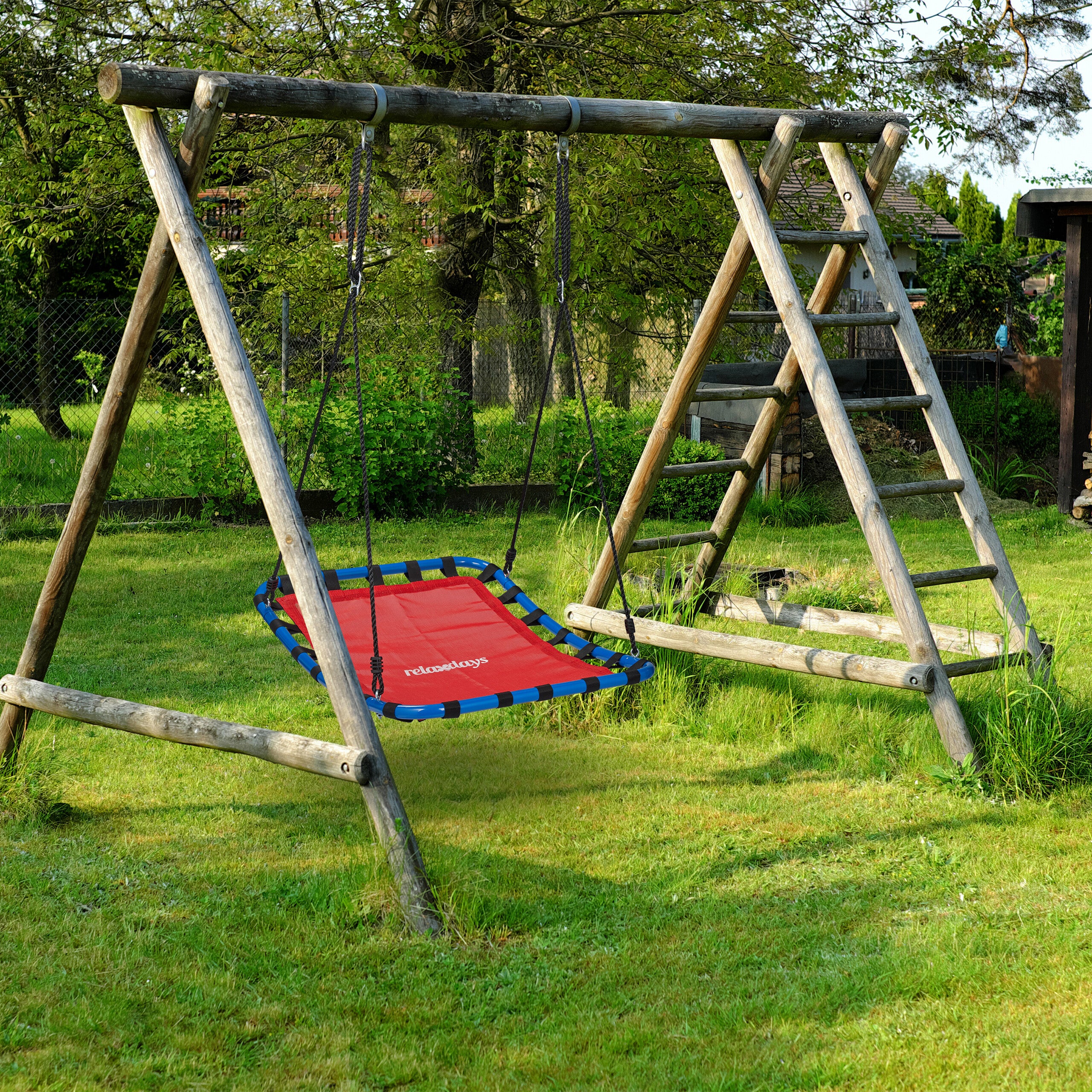 Balançoire nid d’oiseau, enfants et adultes, charge maximum 100 kg, réglable, 76x103 cm, jardin, rouge, Relaxdays - 5