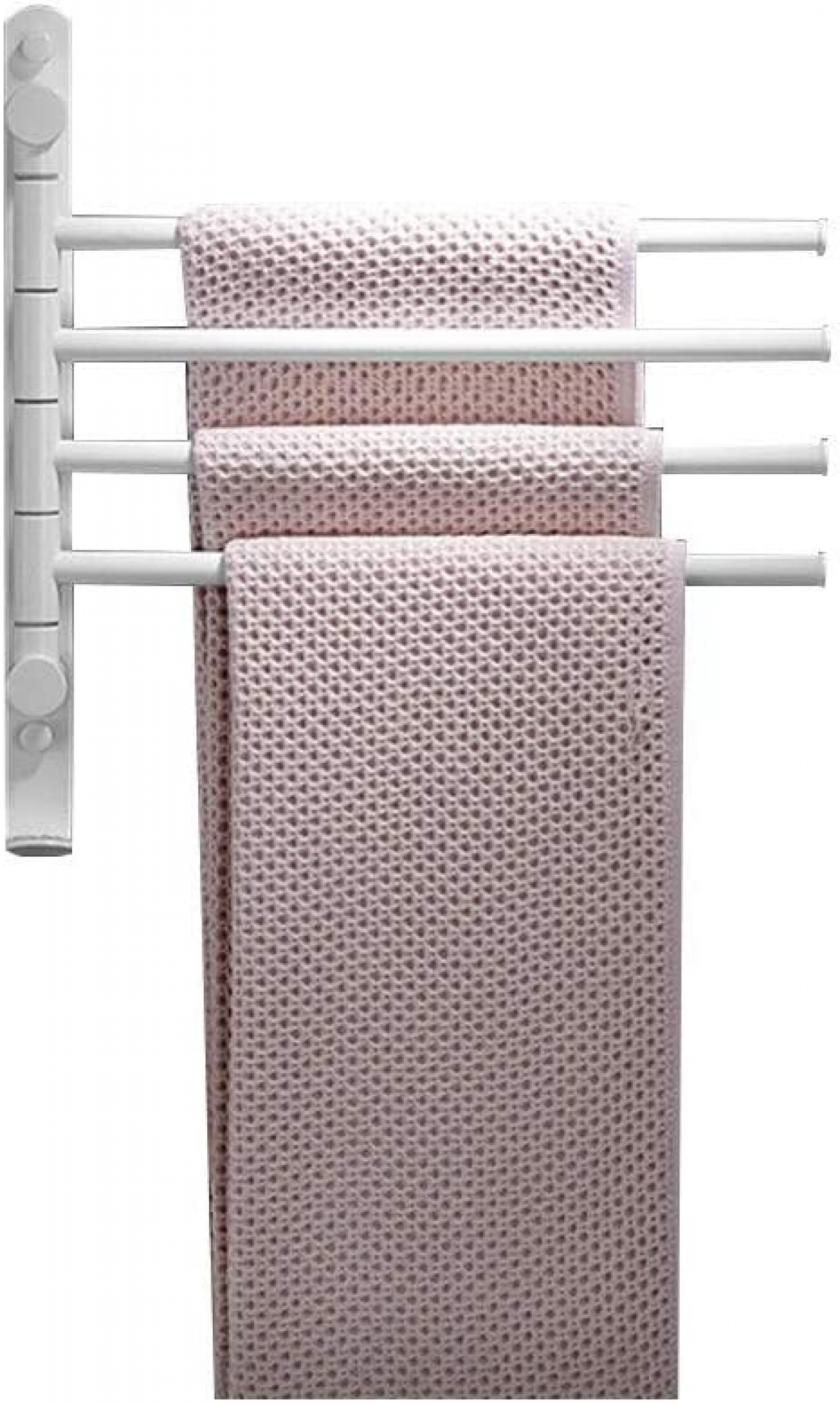 Wieszak na ręczniki łazienkowe, obrotowy, ścienny, czteroramienny, z haczykami, biały