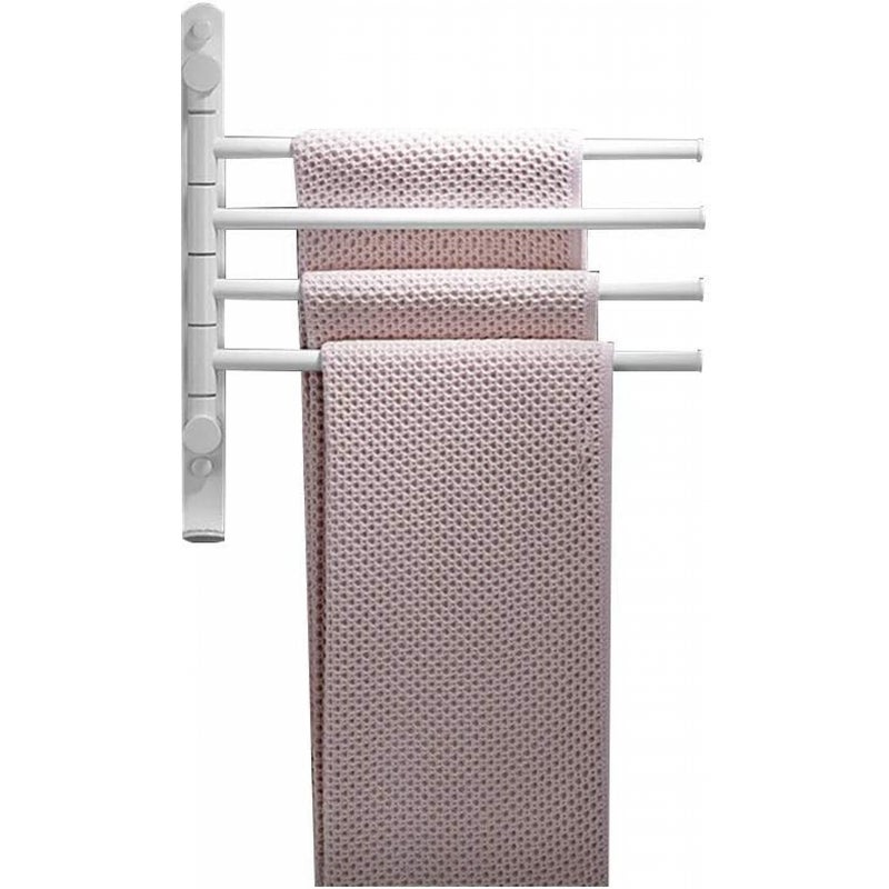 Wieszak na ręczniki łazienkowe, obrotowy, ścienny, czteroramienny, z haczykami, biały