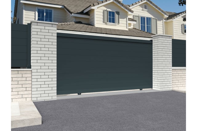 Portail coulissant plein Gris anthracite L 3500 x H 1843 mm Motorisé