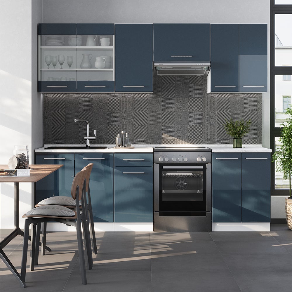 Vicco ligne de cuisine Fame-Line, bleu foncé brillant/blanc, 240cm sans PT - 6