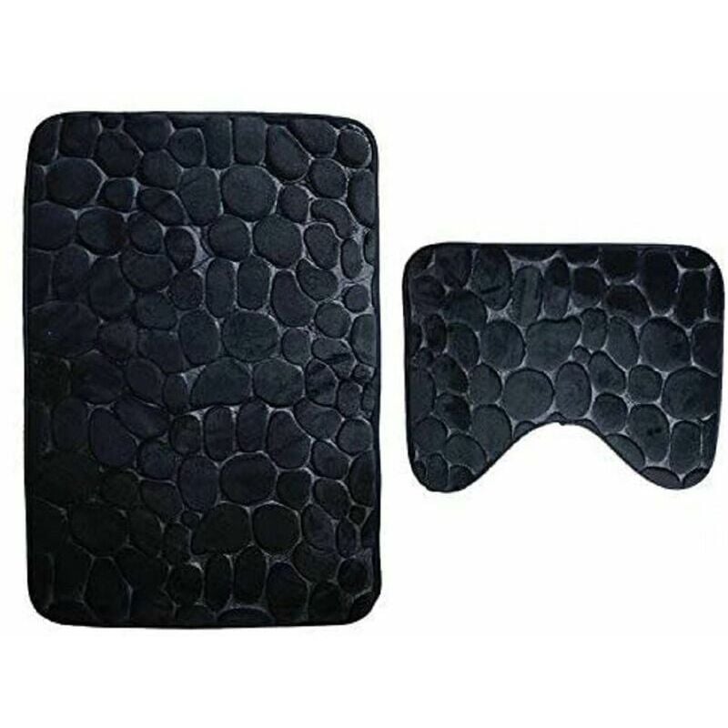 Zestaw 2 antypoślizgowych mat łazienkowych i nadającej się do prania w pralce maty łazienkowej na cokół (50*80+40*50 cm) - czarny