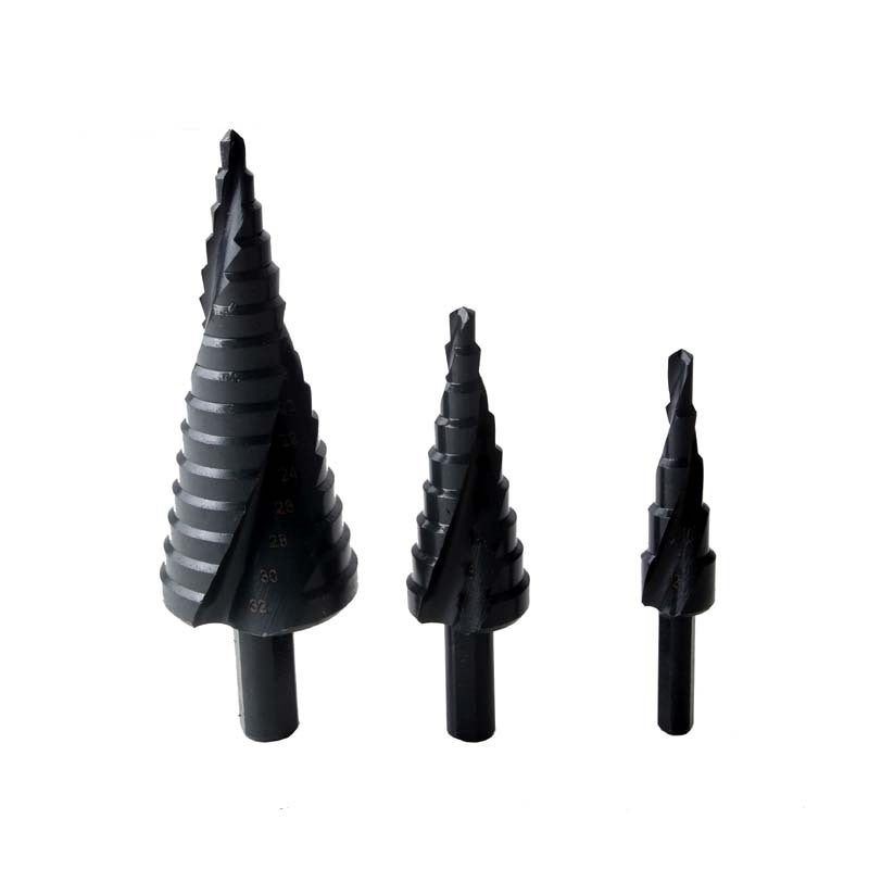 Zestaw wierteł stopniowych, 3 sztuki, 4-12 mm/4-20 mm/4-32 mm, spiralny rowek ze stali szybkotnącej, wiertło pagodowe do stali węglowej