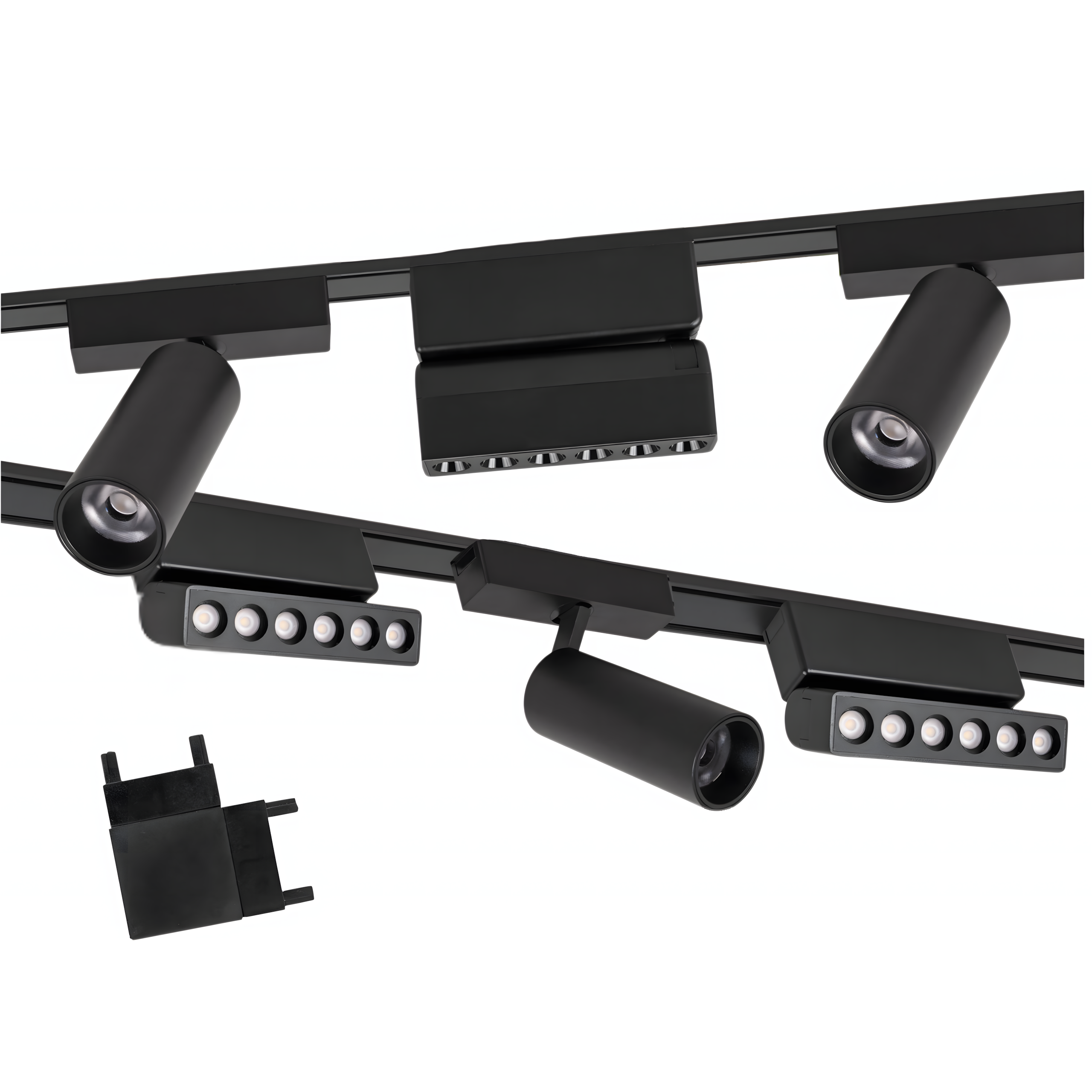 Zestaw oświetlenia szynowego LED Czarny system magnetyczny 2 x listwa 1m + 6 lamp LED + łącznik kątowy - LEDHOFF