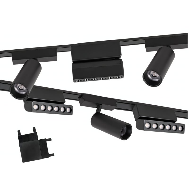 Zestaw oświetlenia szynowego LED Czarny system magnetyczny 2 x listwa 1m + 6 lamp LED + łącznik kątowy - LEDHOFF