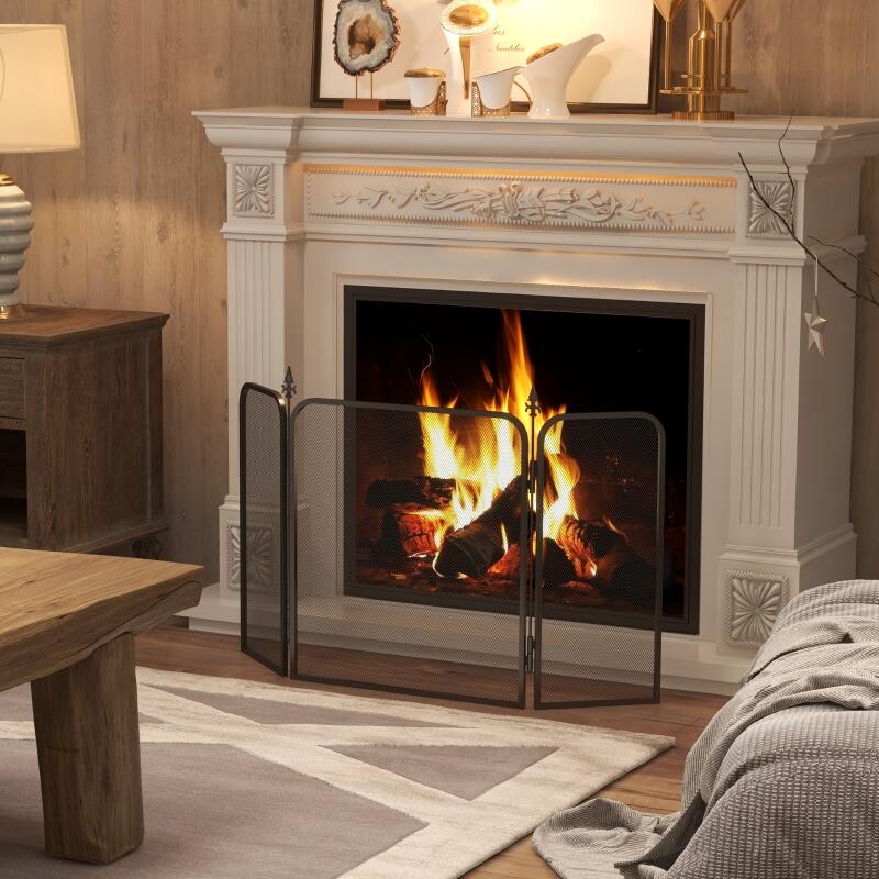 Pare feu cheminée pliable 3 panneaux, pareétincelles cheminée, grille — free download